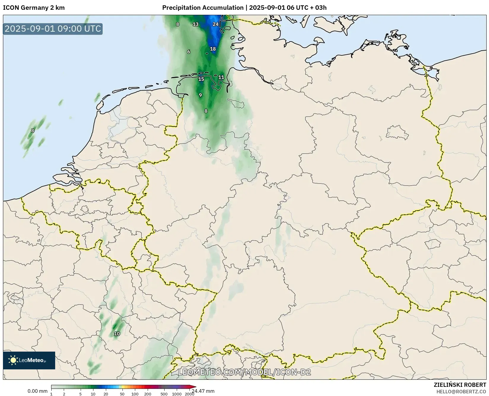 ICON Germany 2 km model - Germany, Precipitation Accumulation ICON Germany 2 km model - Germany, Precipitation Accumulation