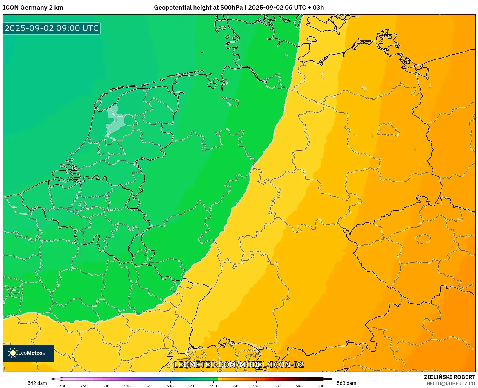 ICON Germany 2 km model - Germany, Geopotential height at 500hPa ICON Germany 2 km model - Germany, Geopotential height at 500hPa