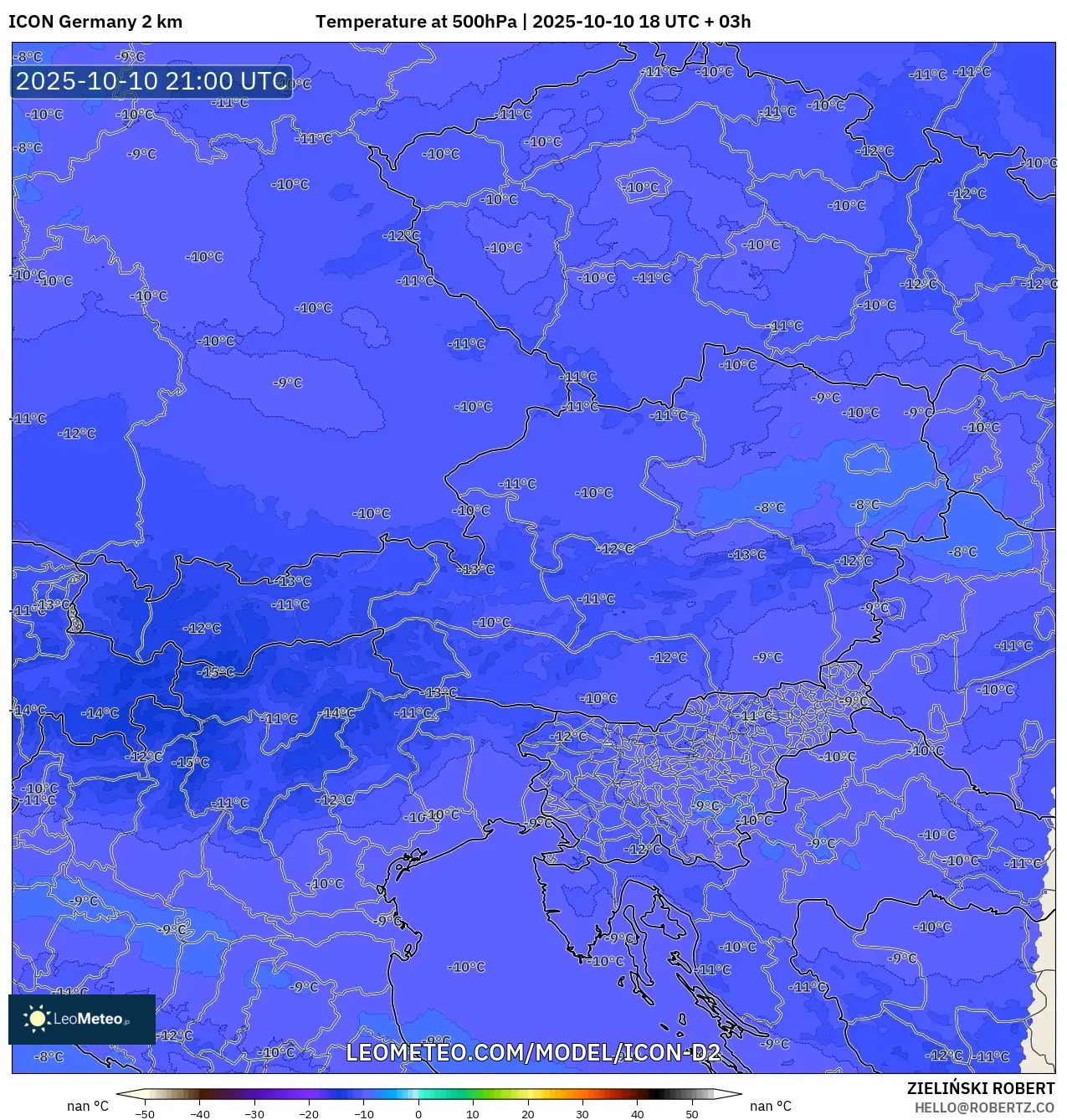 ICON Germany 2 km model - Austria, Temperature at 500hPa ICON Germany 2 km model - Austria, Temperature at 500hPa