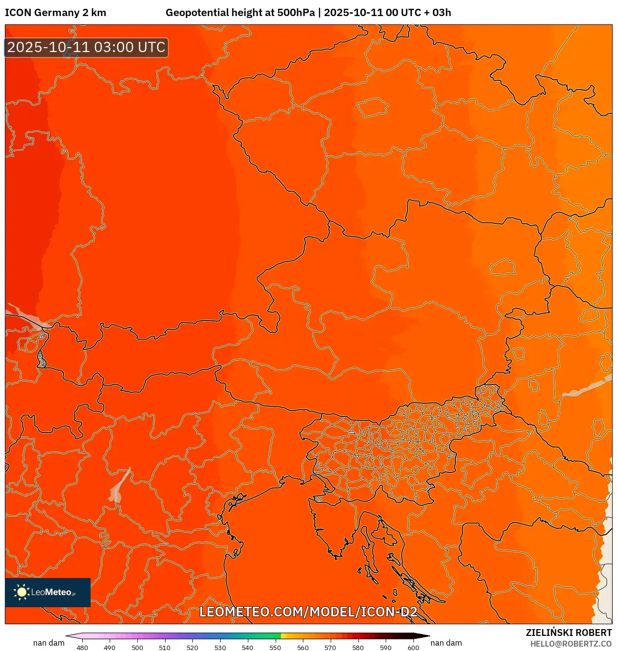 ICON Germany 2 km model - Austria, Geopotential height at 500hPa ICON Germany 2 km model - Austria, Geopotential height at 500hPa