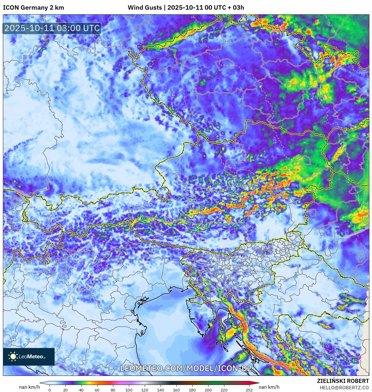 ICON Germany 2 km model - Austria, Wind Gusts ICON Germany 2 km model - Austria, Wind Gusts