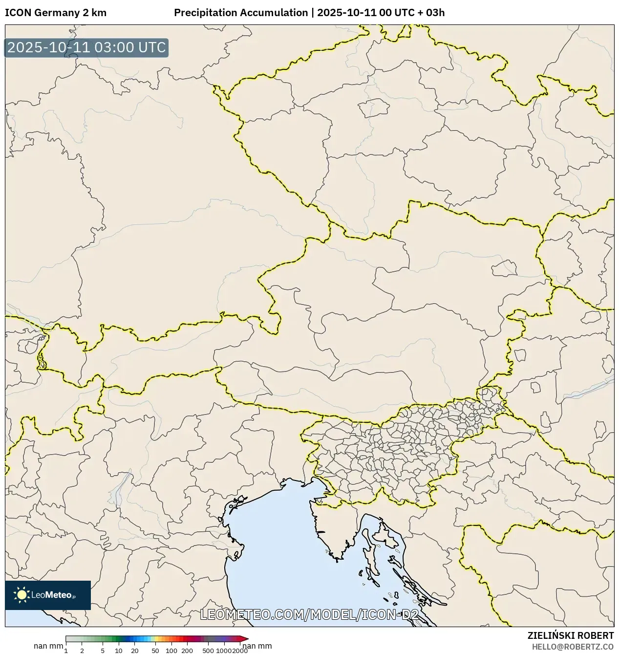 ICON Germany 2 km model - Austria, Precipitation Accumulation ICON Germany 2 km model - Austria, Precipitation Accumulation