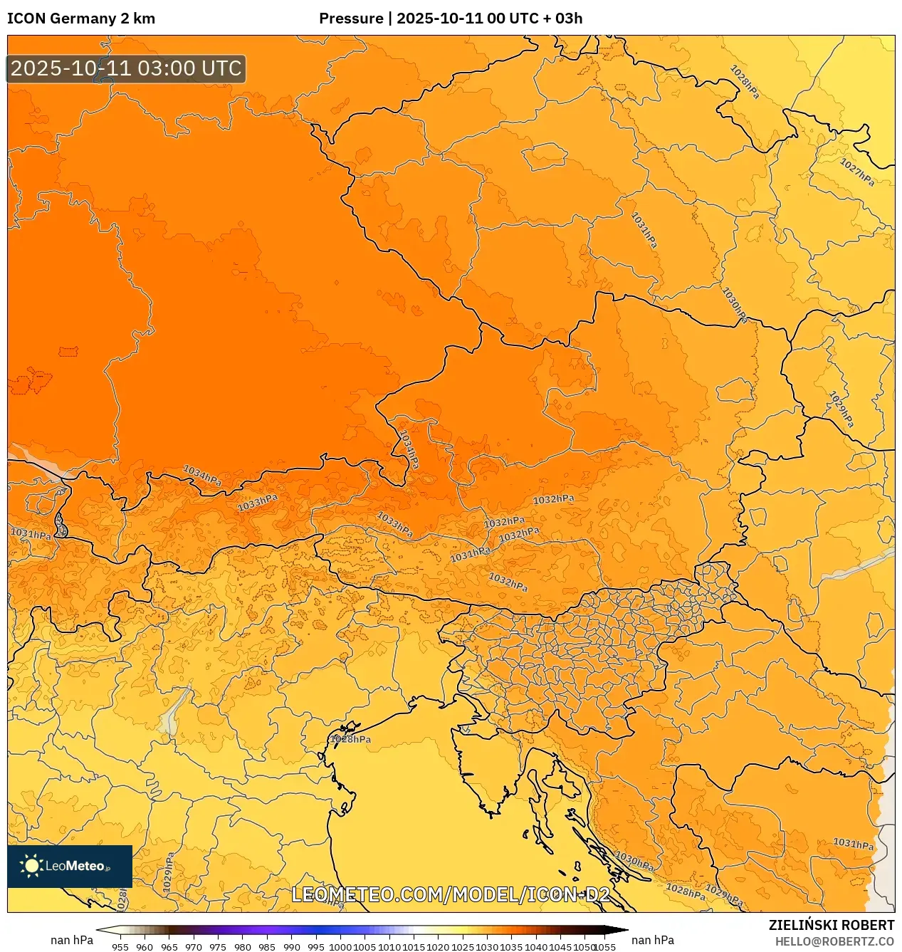 ICON Germany 2 km model - Austria, Pressure ICON Germany 2 km model - Austria, Pressure