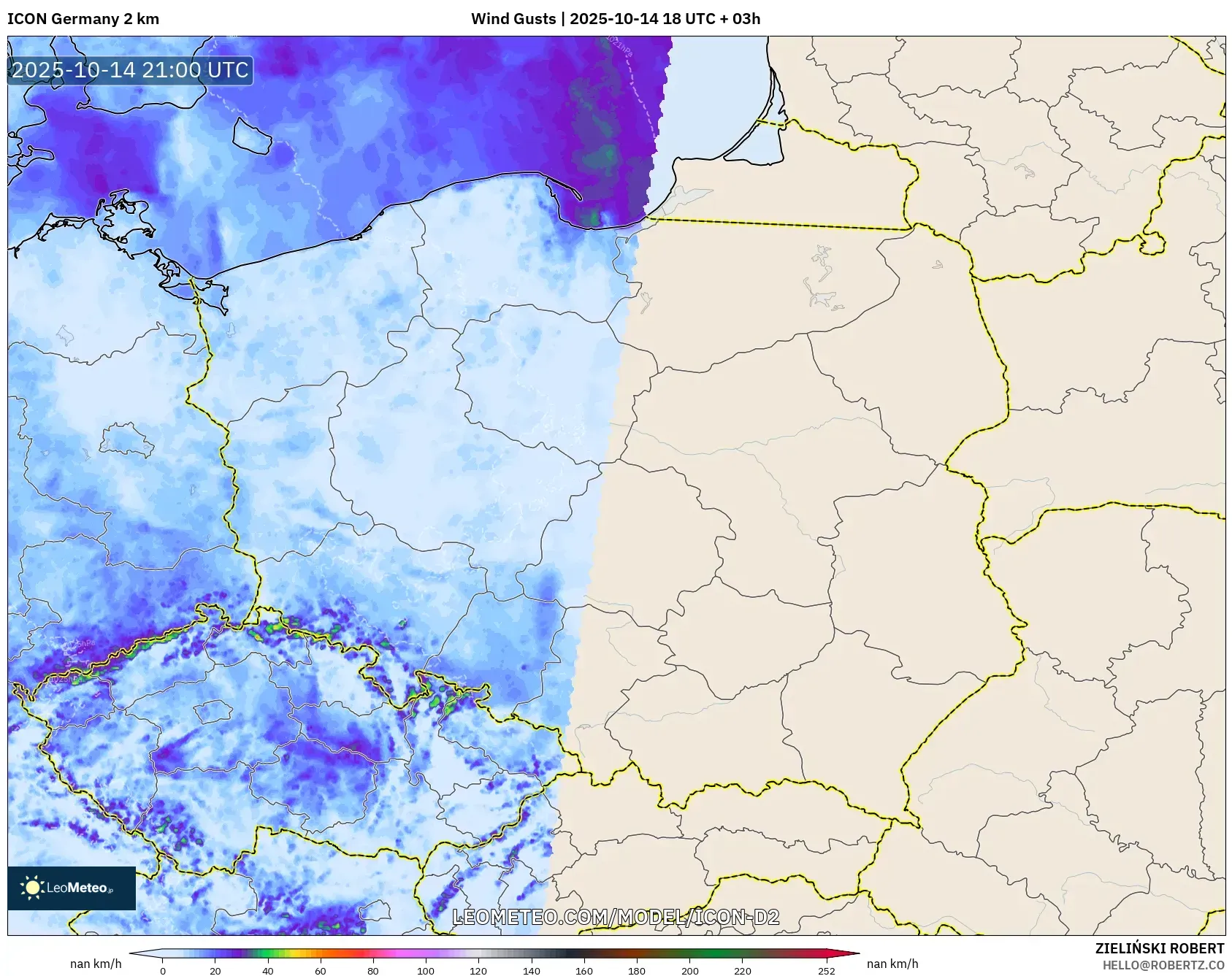 ICON Germany 2 km model - Poland, Wind Gusts ICON Germany 2 km model - Poland, Wind Gusts
