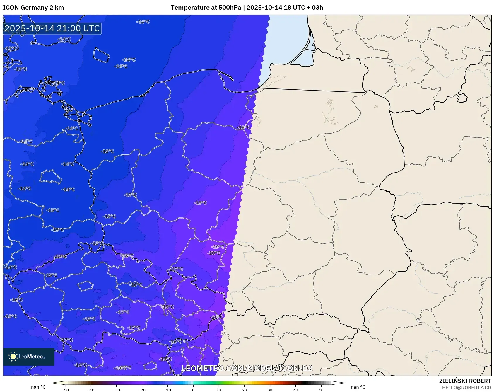ICON Germany 2 km model - Poland, Temperature at 500hPa ICON Germany 2 km model - Poland, Temperature at 500hPa