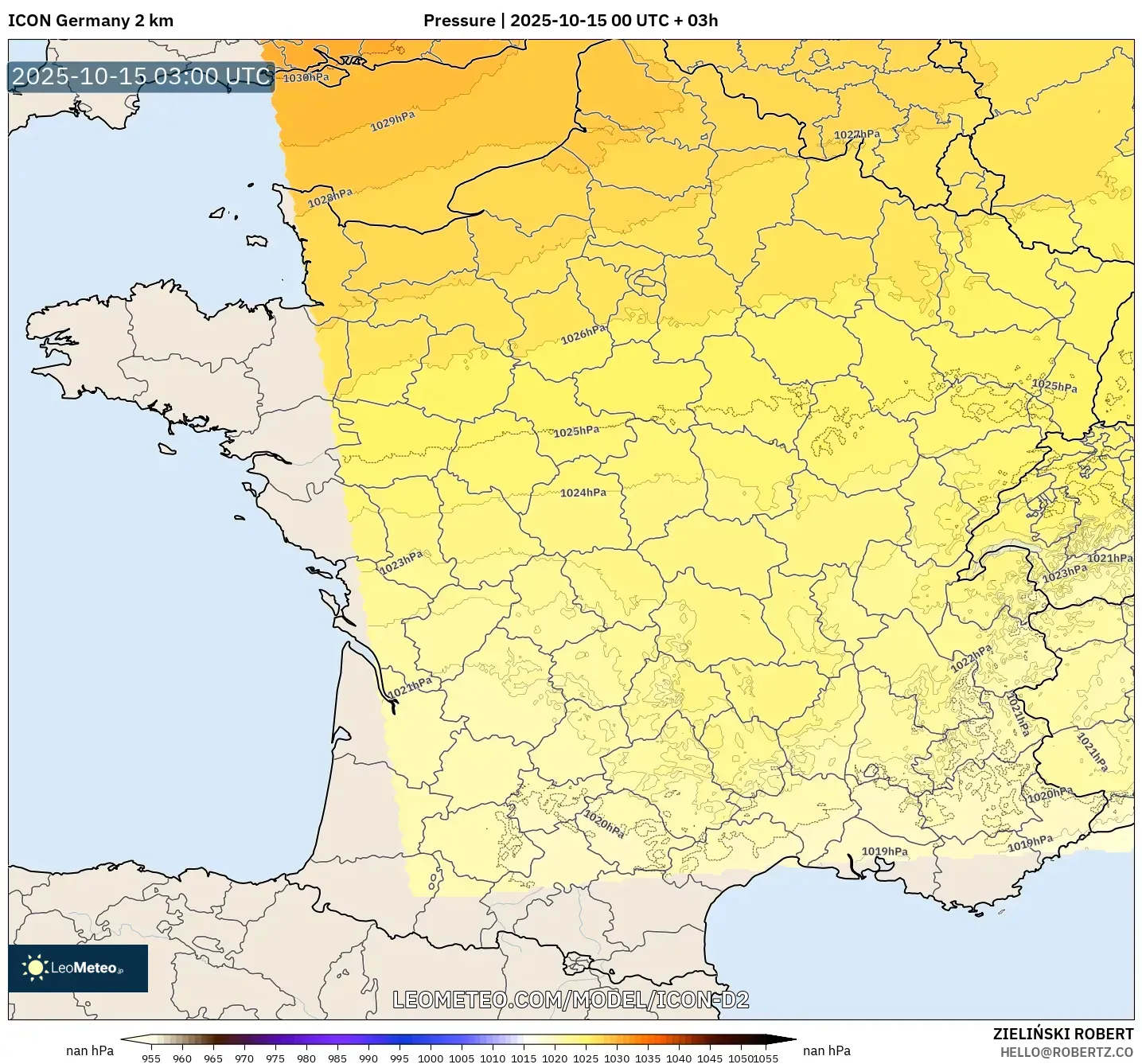 ICON Germany 2 km model - France, Pressure ICON Germany 2 km model - France, Pressure