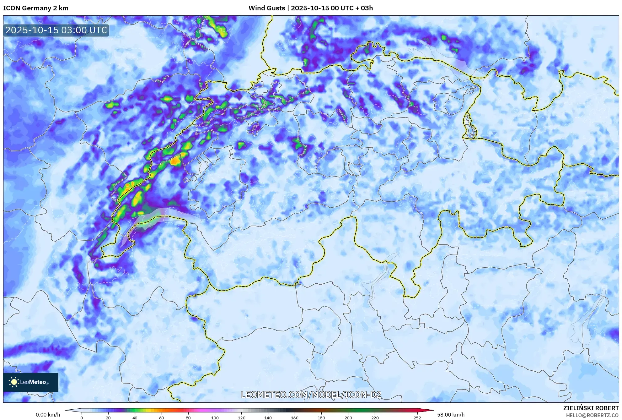 ICON Germany 2 km model - Switzerland, Wind Gusts ICON Germany 2 km model - Switzerland, Wind Gusts
