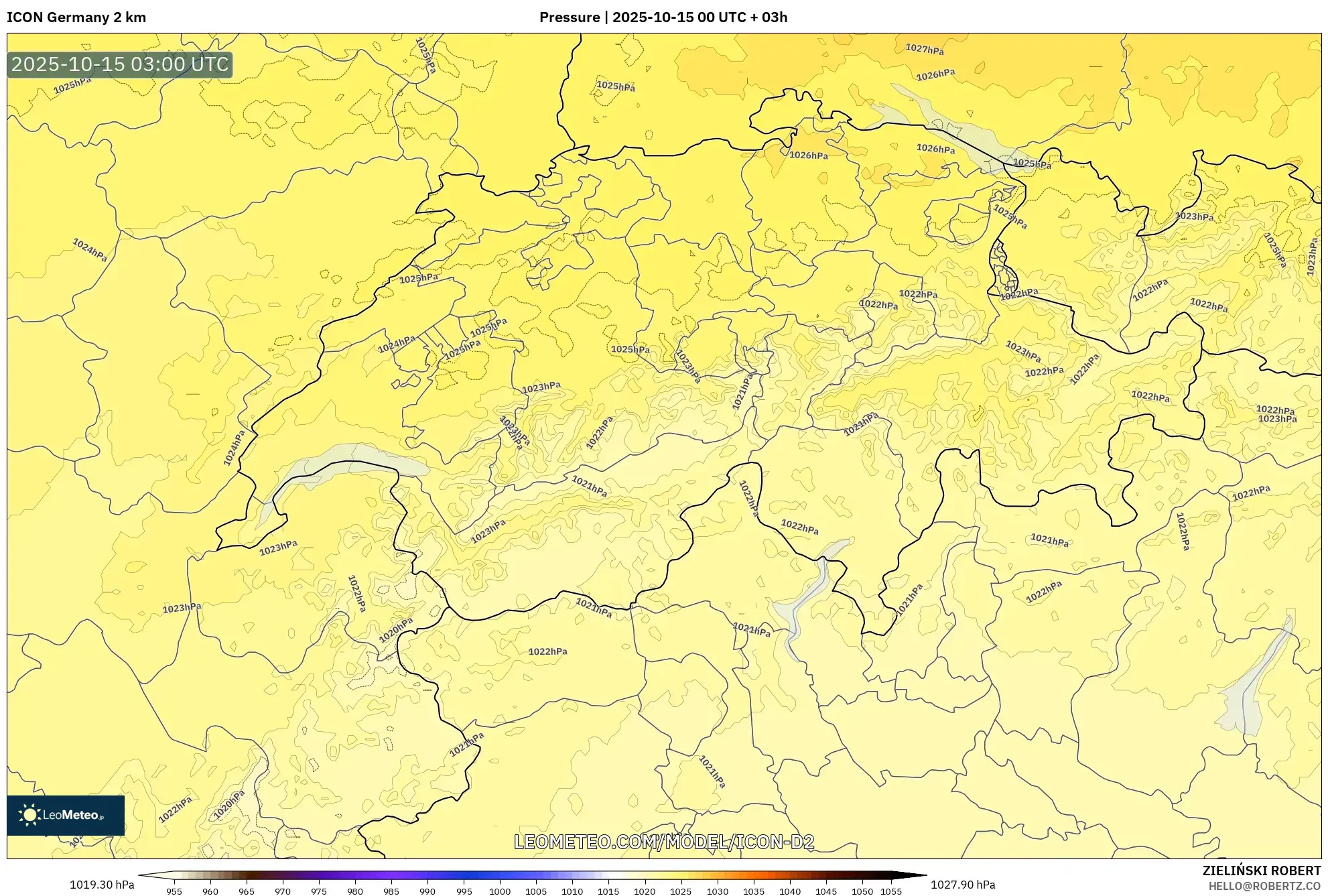ICON Germany 2 km model - Switzerland, Pressure ICON Germany 2 km model - Switzerland, Pressure