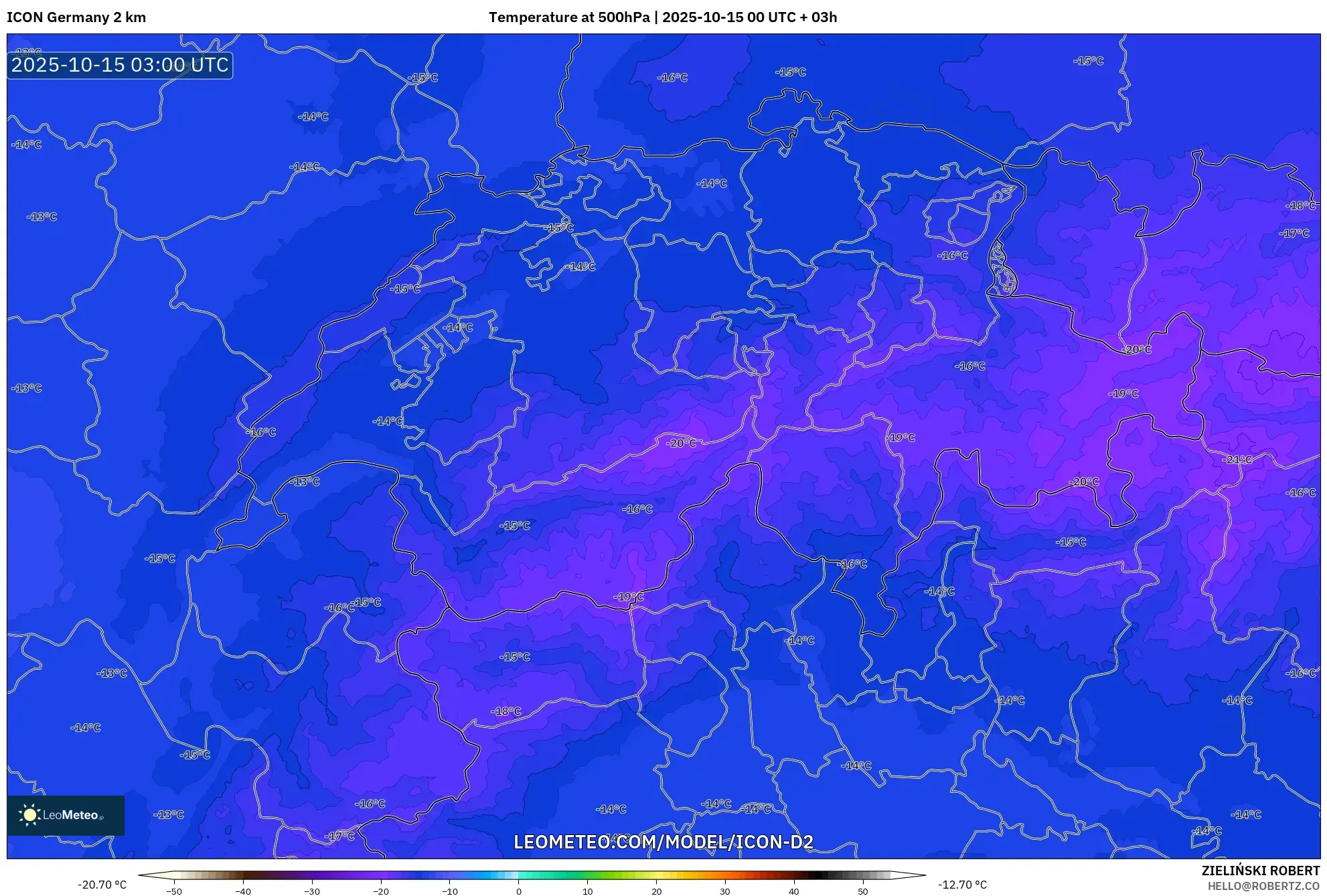 ICON Germany 2 km model - Switzerland, Temperature at 500hPa ICON Germany 2 km model - Switzerland, Temperature at 500hPa