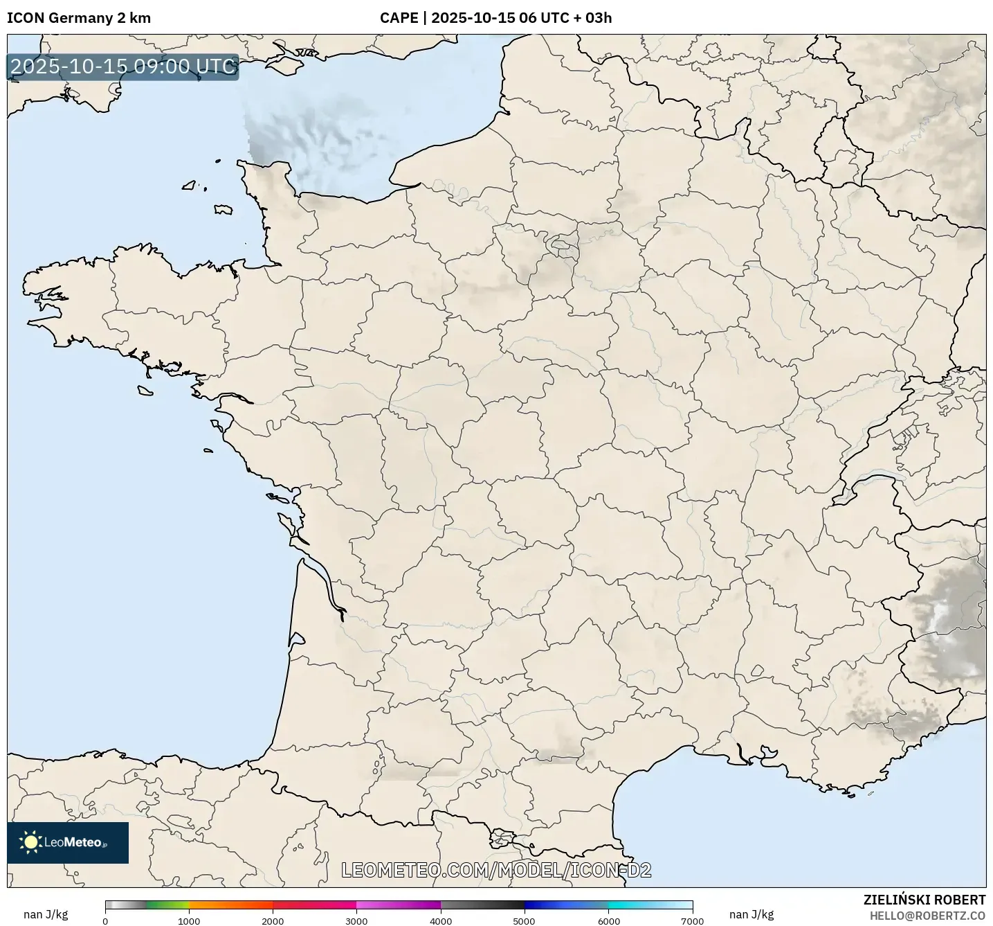 ICON Germany 2 km model - France, CAPE ICON Germany 2 km model - France, CAPE