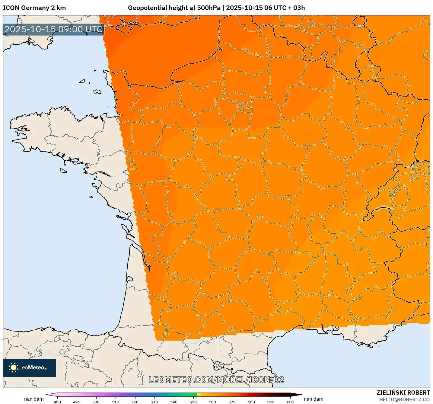 ICON Germany 2 km model - France, Geopotential height at 500hPa ICON Germany 2 km model - France, Geopotential height at 500hPa