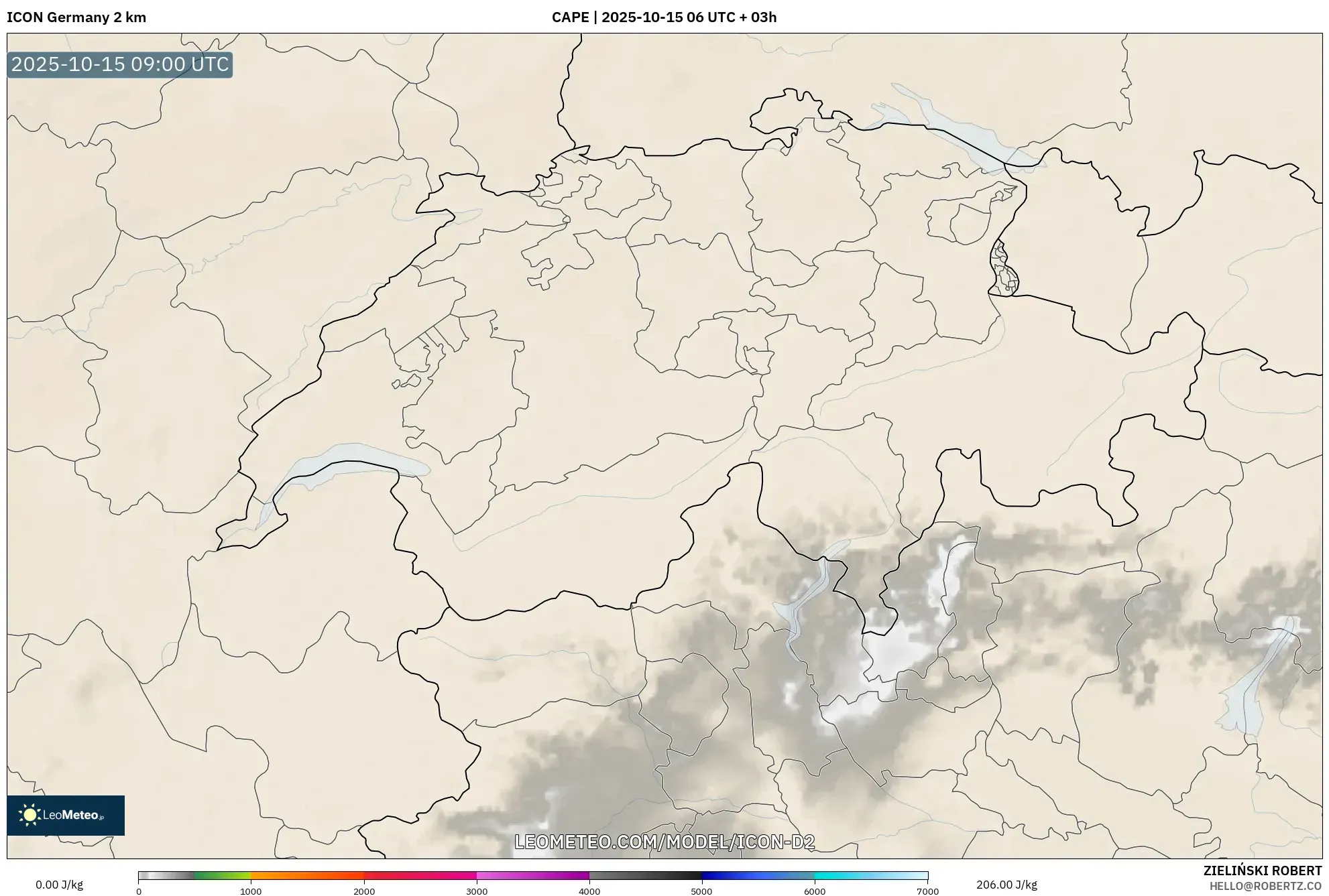 ICON Germany 2 km model - Switzerland, CAPE