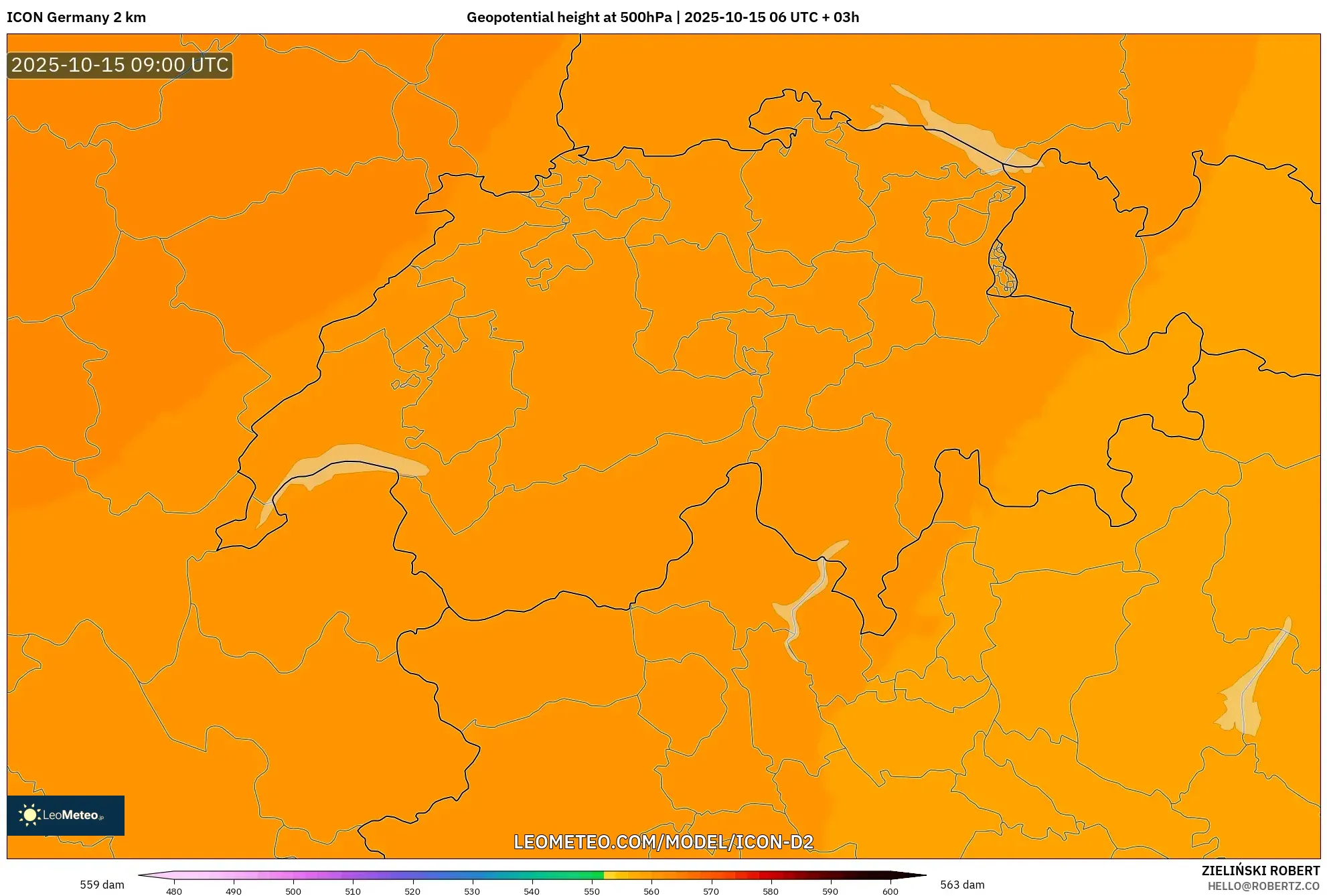 ICON Germany 2 km model - Switzerland, Geopotential height at 500hPa ICON Germany 2 km model - Switzerland, Geopotential height at 500hPa