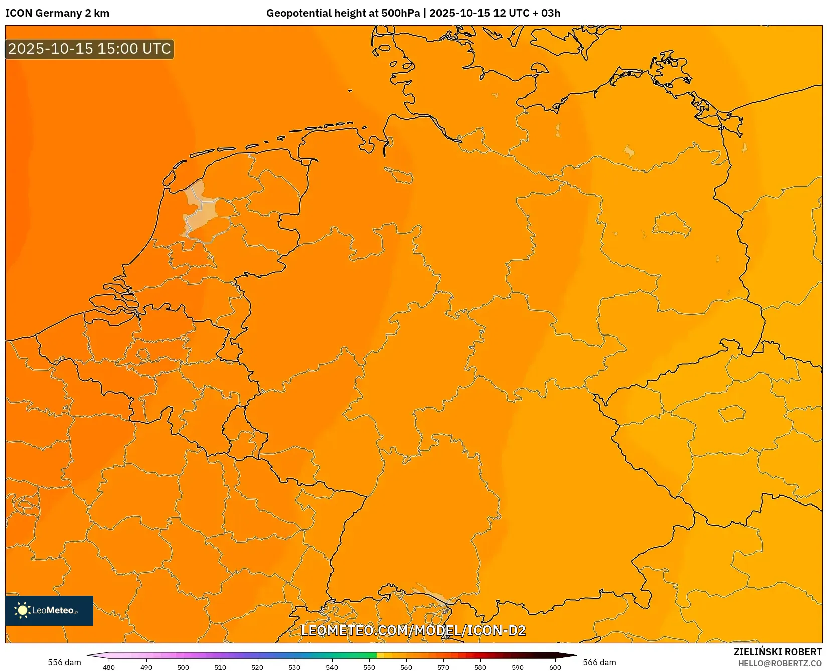 ICON Germany 2 km model - Germany, Geopotential height at 500hPa ICON Germany 2 km model - Germany, Geopotential height at 500hPa