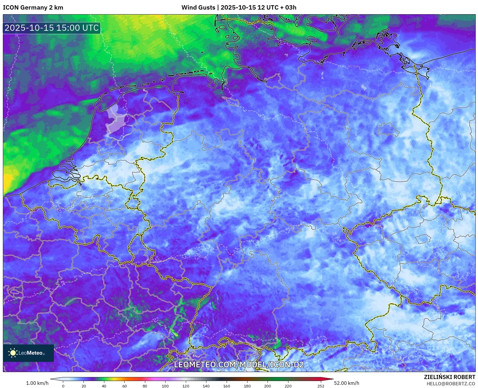 ICON Germany 2 km model - Germany, Wind Gusts ICON Germany 2 km model - Germany, Wind Gusts