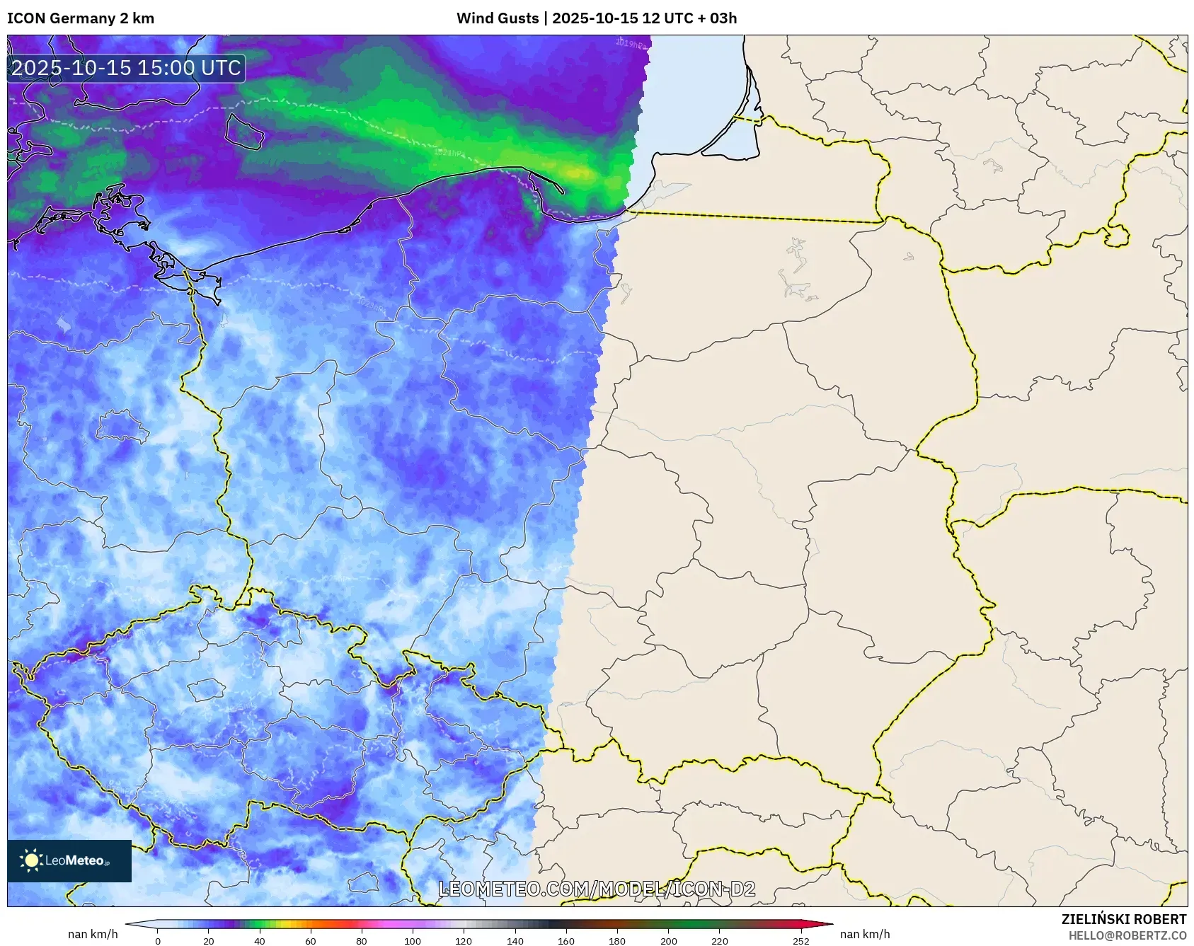 ICON Germany 2 km model - Poland, Wind Gusts ICON Germany 2 km model - Poland, Wind Gusts