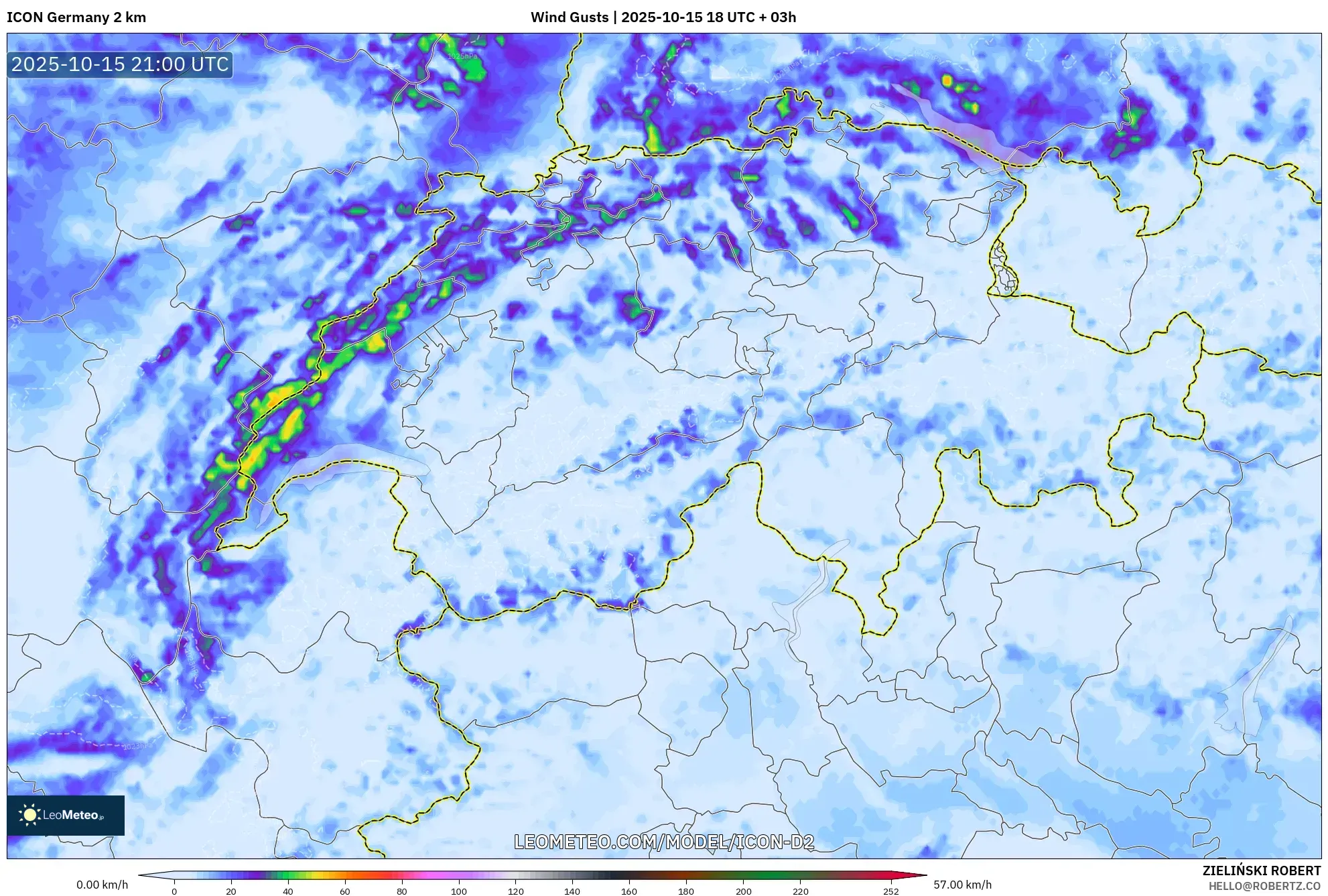 ICON Germany 2 km model - Switzerland, Wind Gusts ICON Germany 2 km model - Switzerland, Wind Gusts