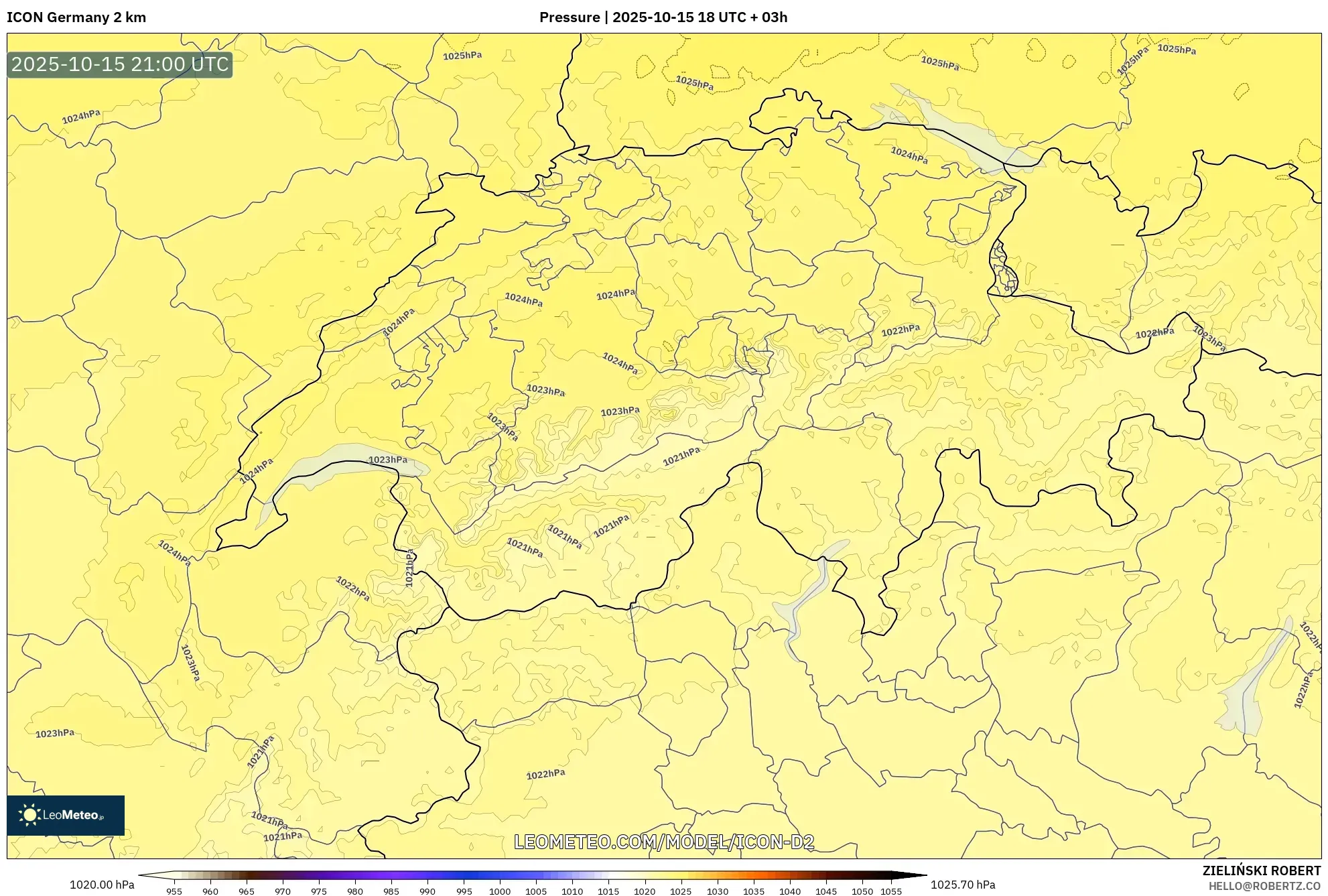 ICON Germany 2 km model - Switzerland, Pressure ICON Germany 2 km model - Switzerland, Pressure