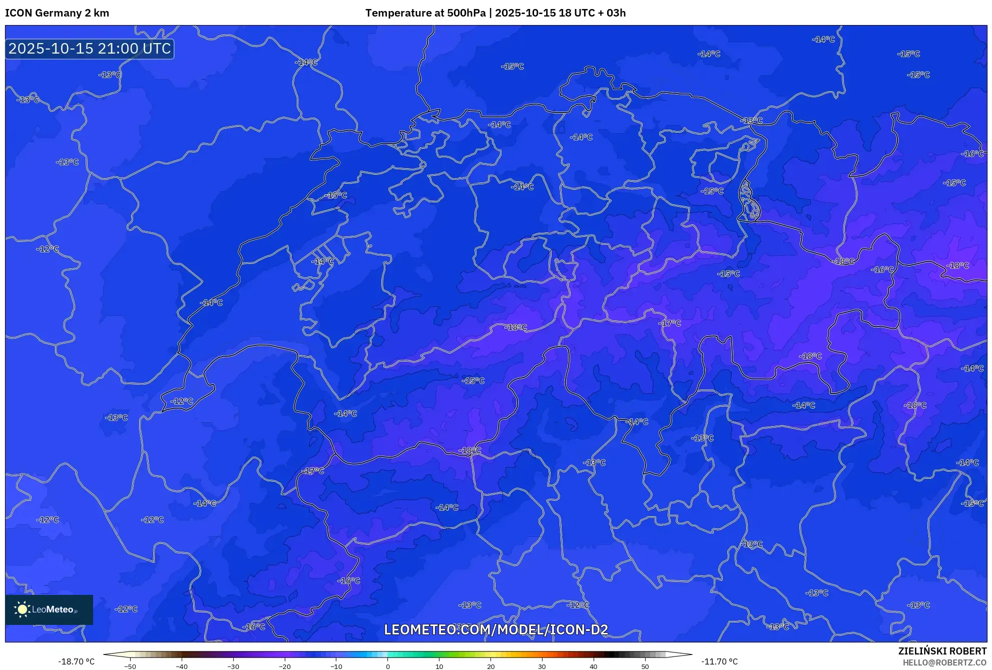 ICON Germany 2 km model - Switzerland, Temperature at 500hPa ICON Germany 2 km model - Switzerland, Temperature at 500hPa