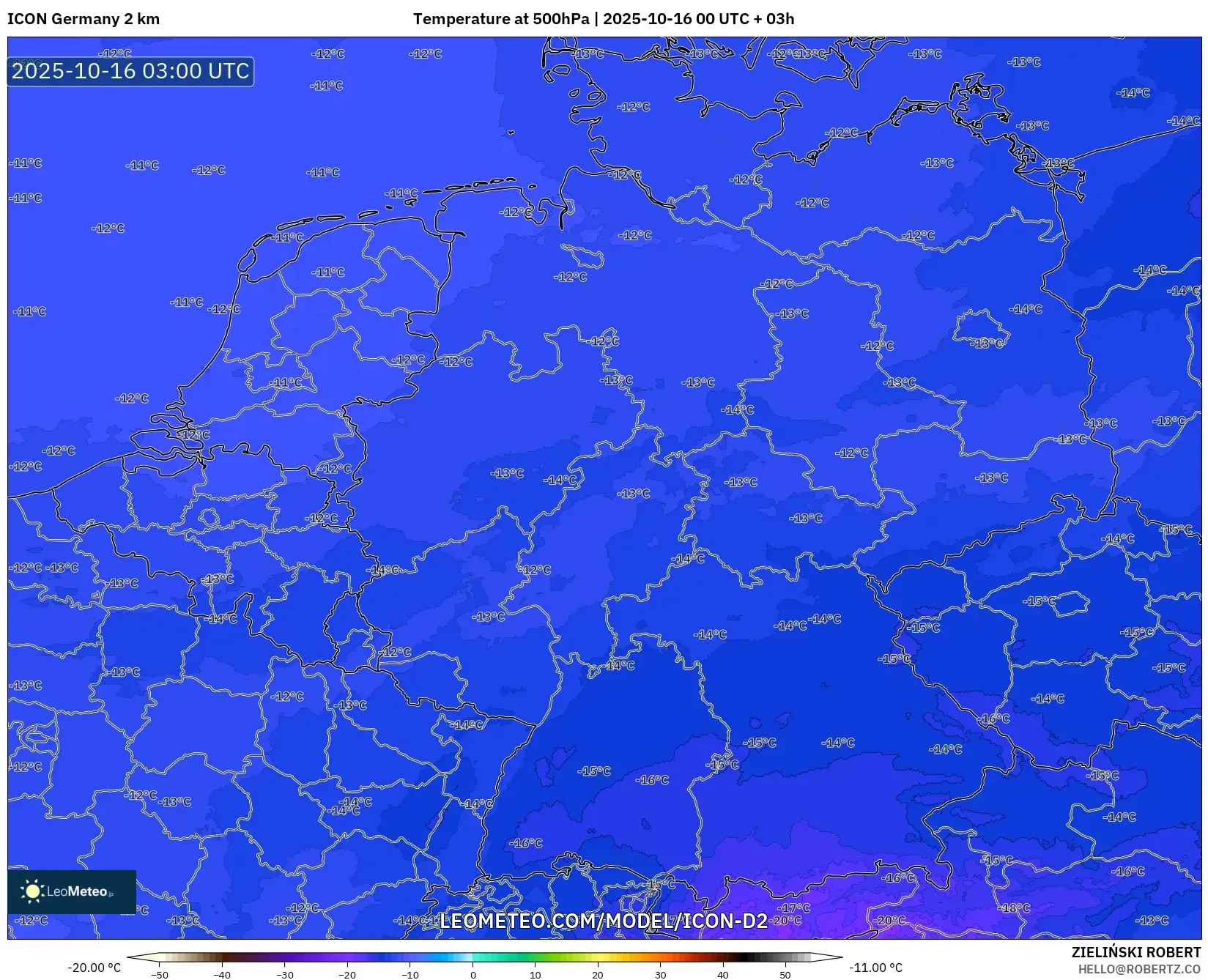 ICON Germany 2 km model - Germany, Temperature at 500hPa ICON Germany 2 km model - Germany, Temperature at 500hPa