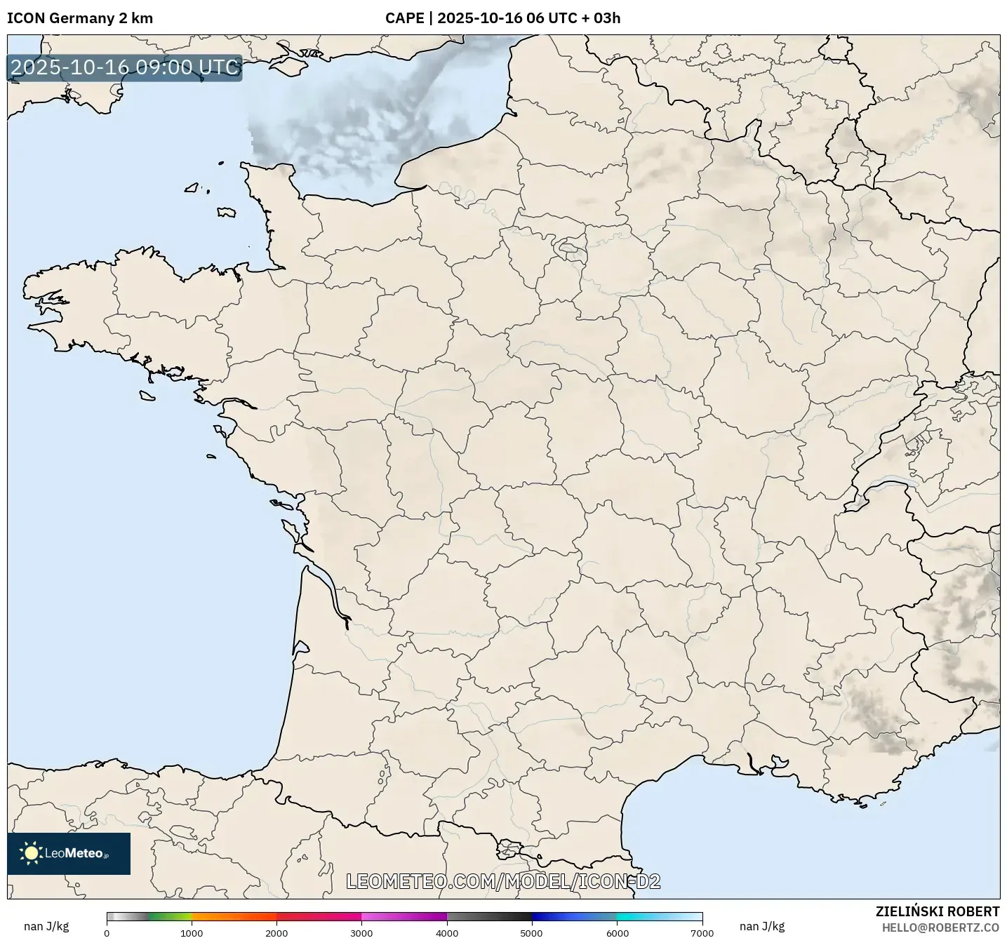 ICON Germany 2 km model - France, CAPE ICON Germany 2 km model - France, CAPE