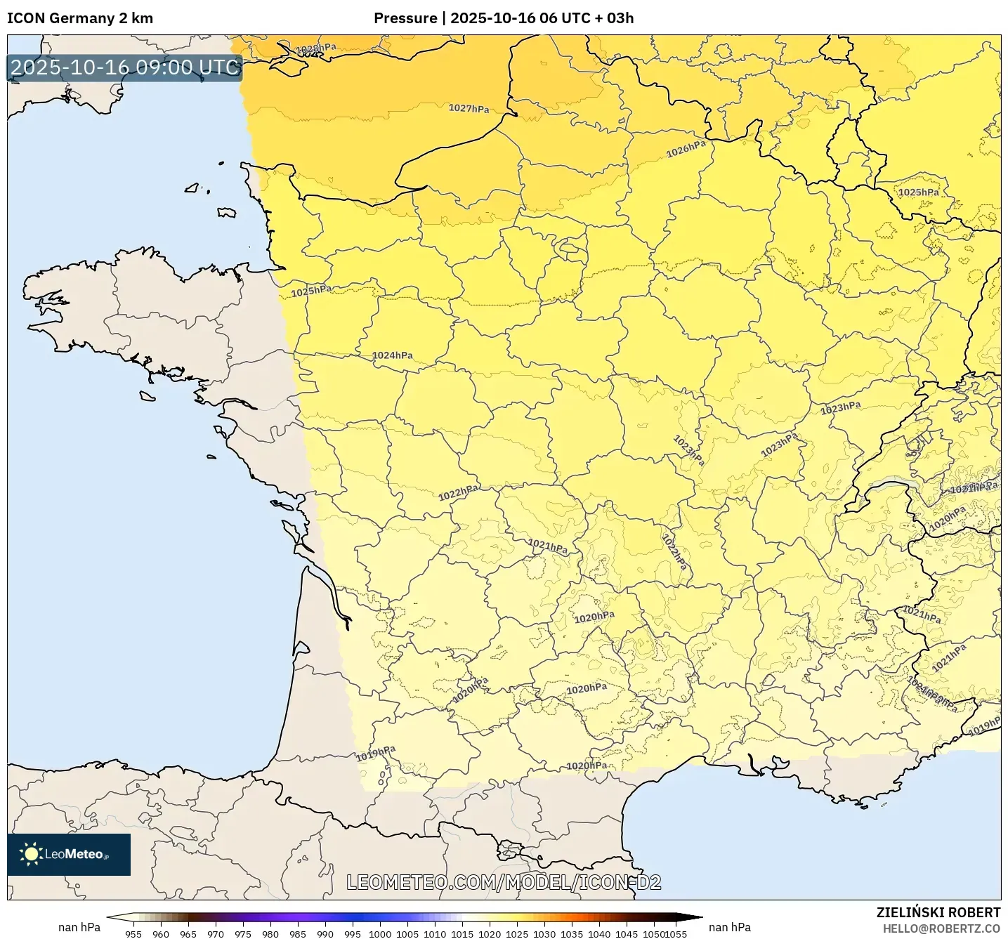 ICON Germany 2 km model - France, Pressure ICON Germany 2 km model - France, Pressure
