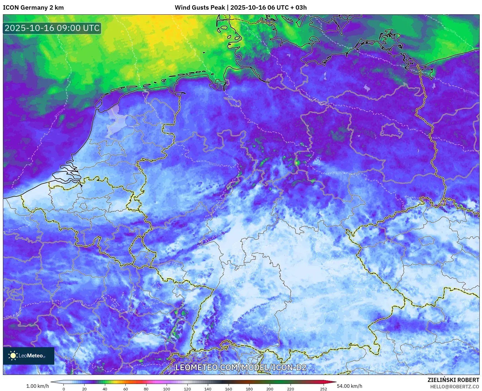 ICON Germany 2 km model - Germany, Wind Gusts Peak ICON Germany 2 km model - Germany, Wind Gusts Peak