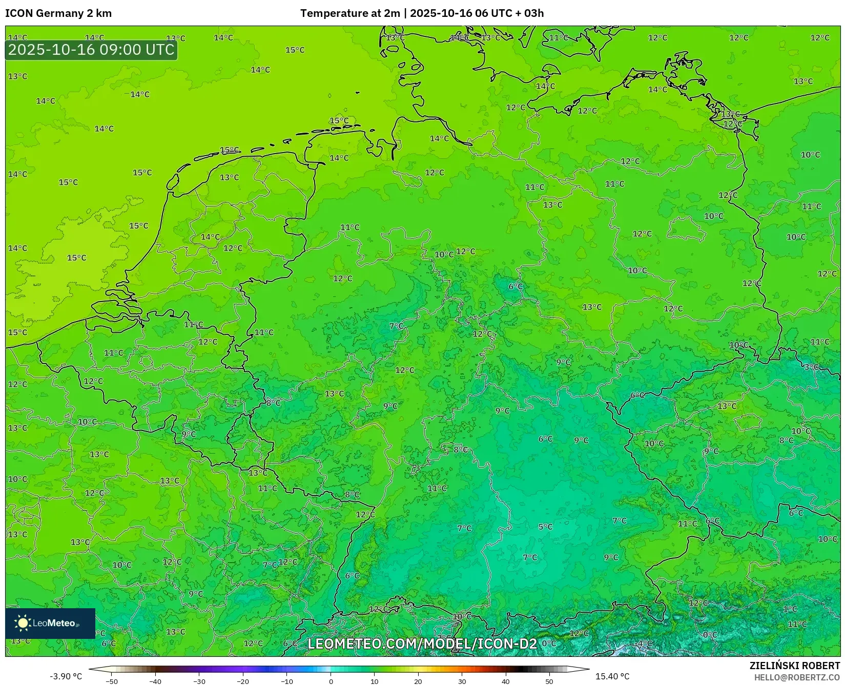ICON Germany 2 km model - Germany, Temperature at 2m