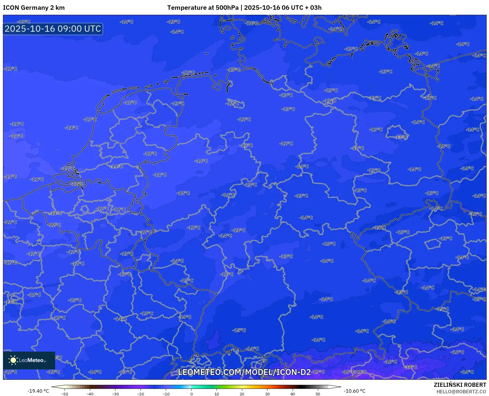 ICON Germany 2 km model - Germany, Temperature at 500hPa ICON Germany 2 km model - Germany, Temperature at 500hPa