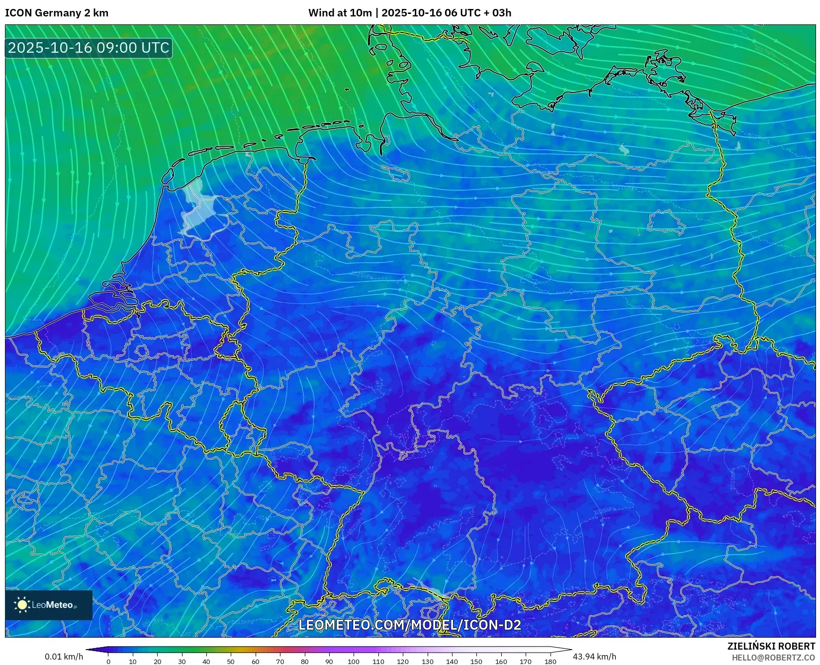 ICON Germany 2 km model - Germany, Wind at 10m ICON Germany 2 km model - Germany, Wind at 10m