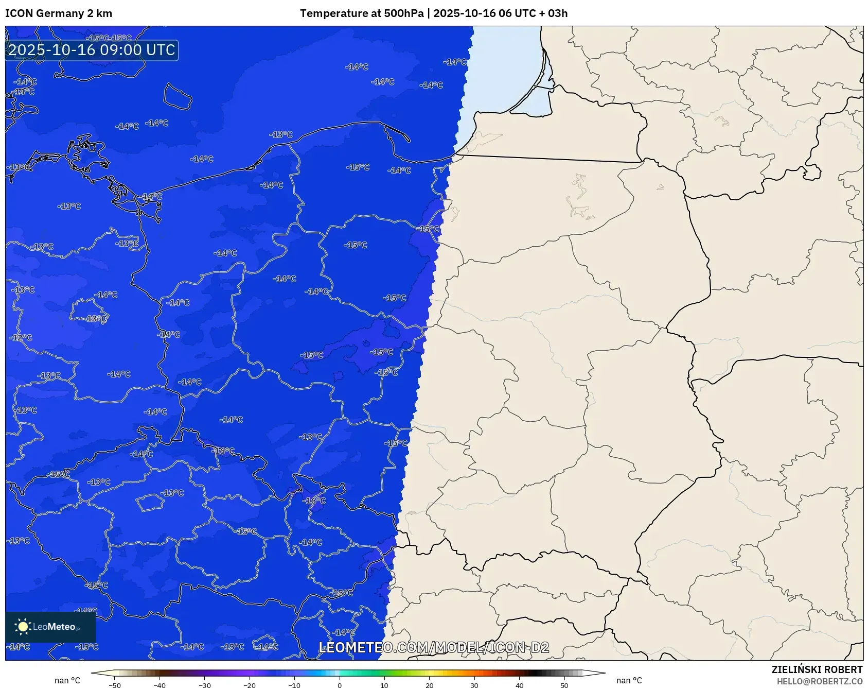 ICON Germany 2 km model - Poland, Temperature at 500hPa ICON Germany 2 km model - Poland, Temperature at 500hPa