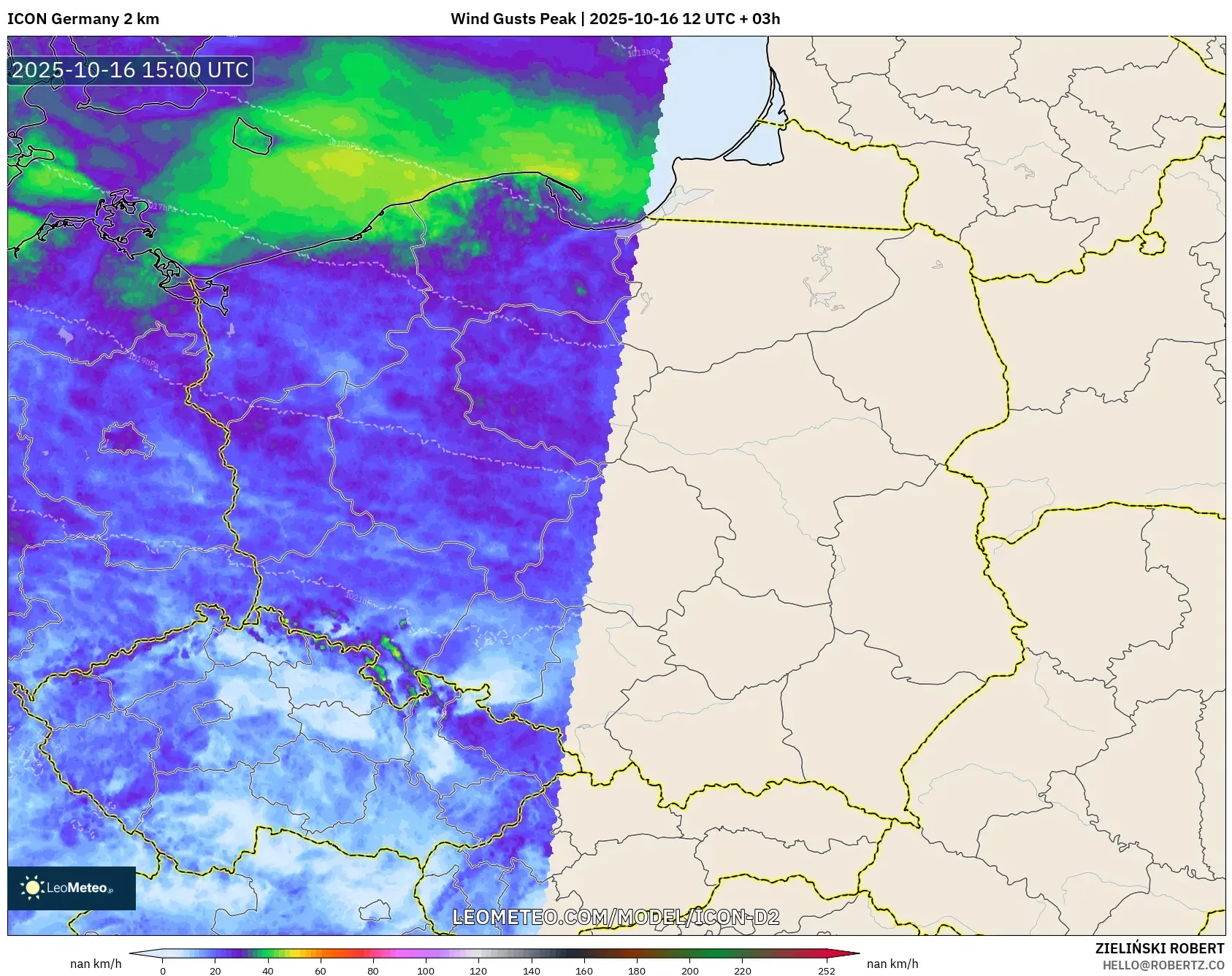 ICON Germany 2 km model - Poland, Wind Gusts Peak ICON Germany 2 km model - Poland, Wind Gusts Peak