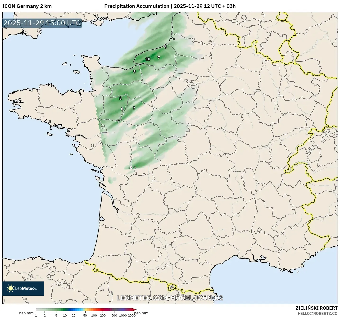 ICON Germany 2 km model - France, Precipitation Accumulation