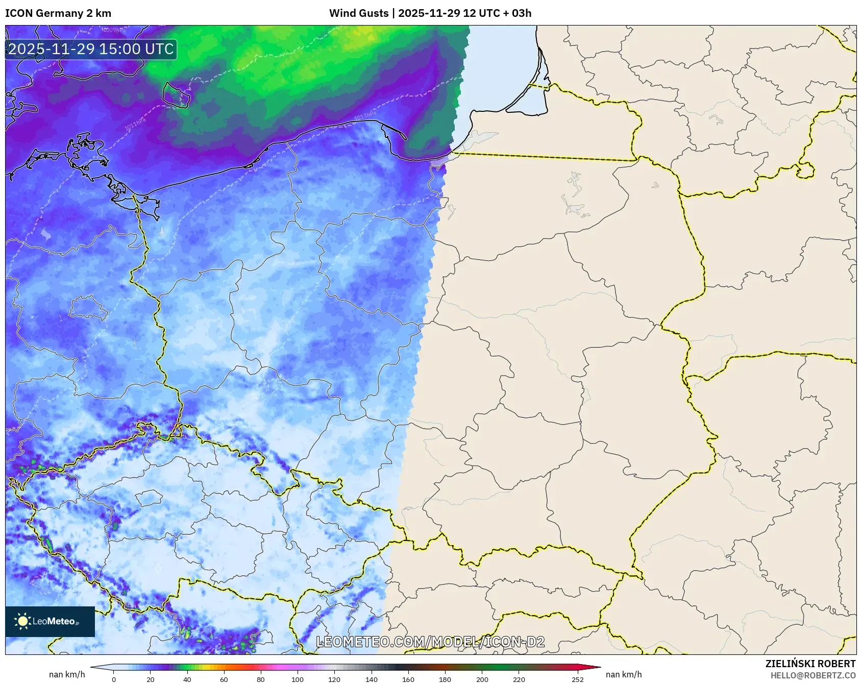 ICON Germany 2 km model - Poland, Wind Gusts