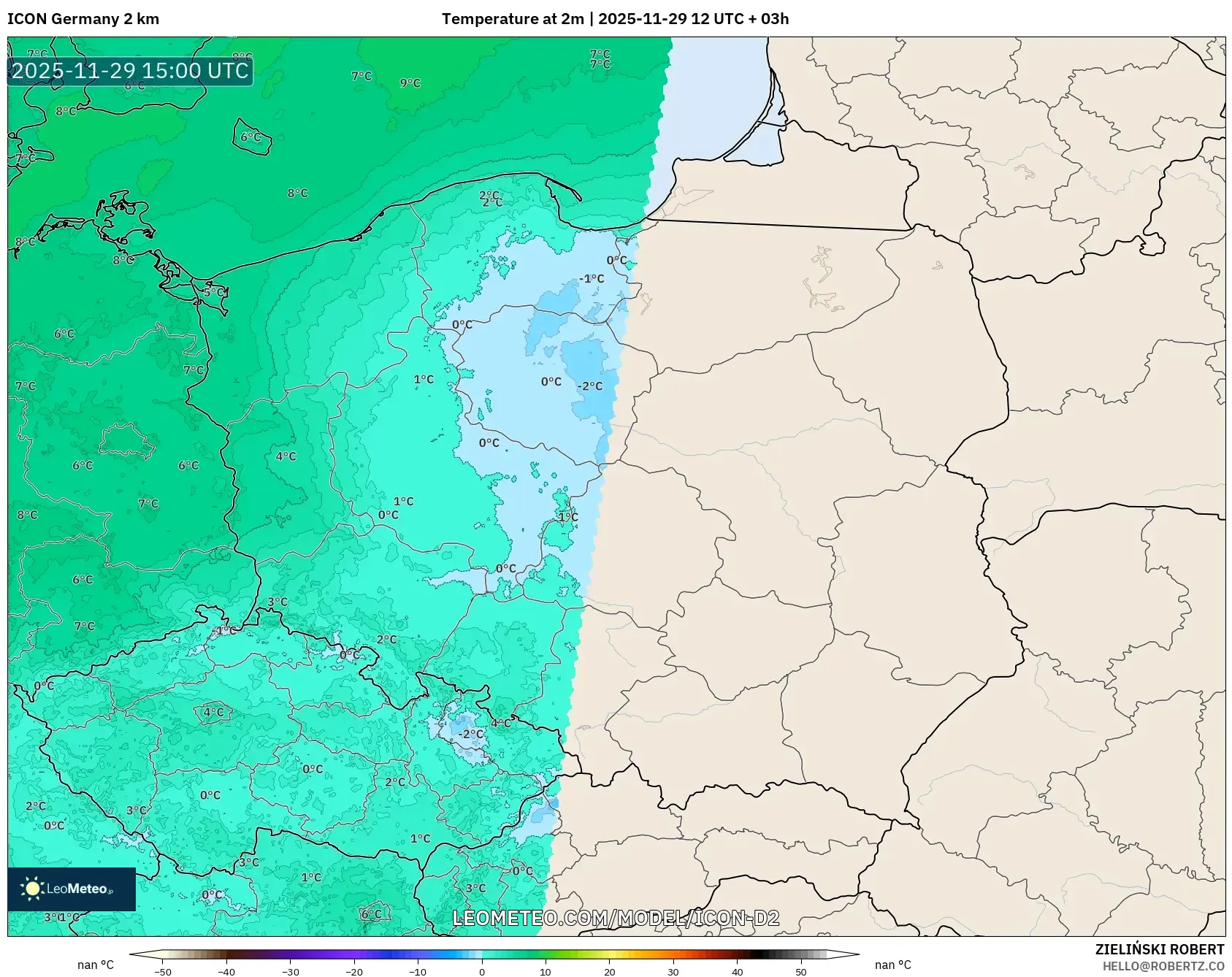 ICON Germany 2 km model - Poland, Temperature at 2m