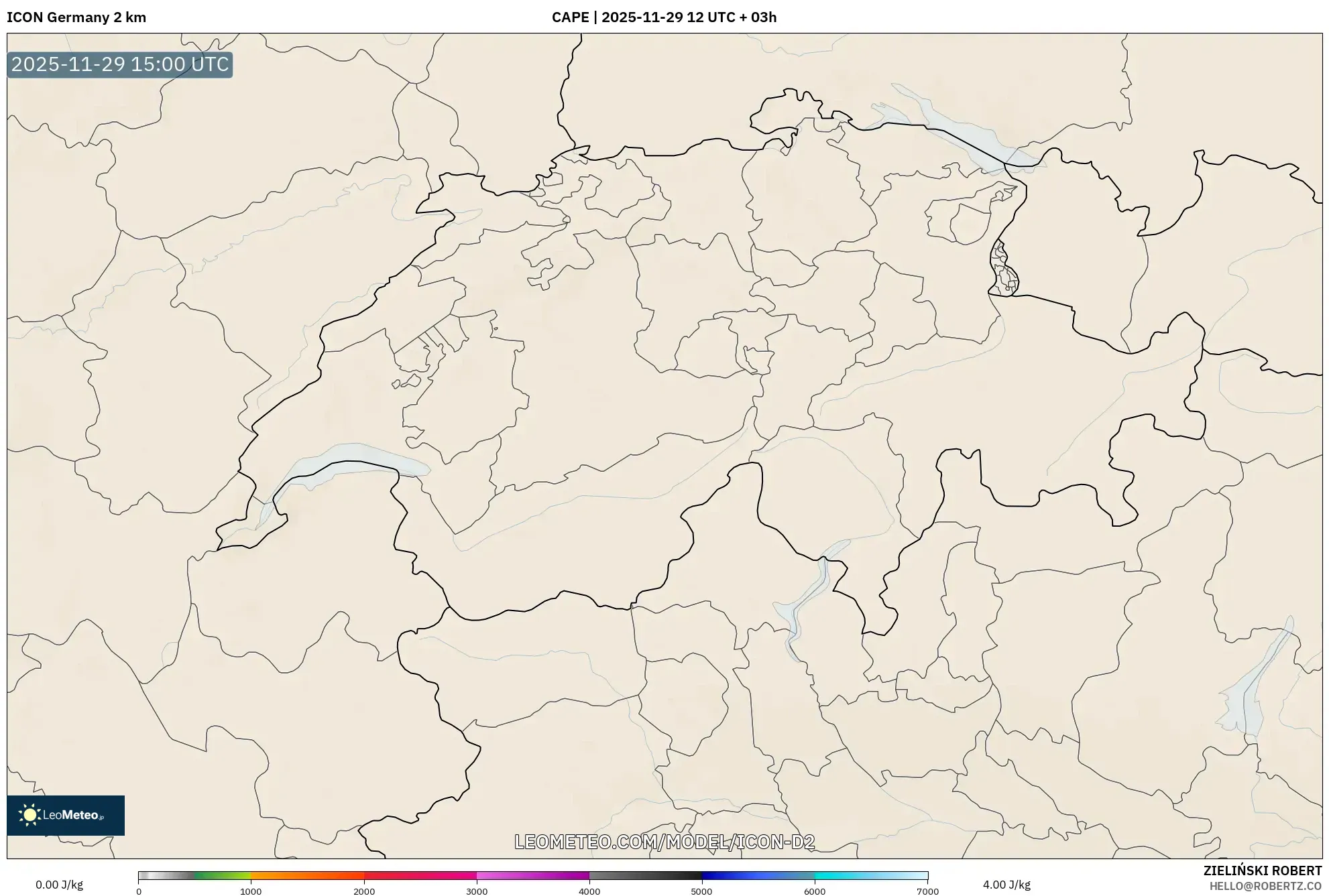 ICON Germany 2 km model - Switzerland, CAPE