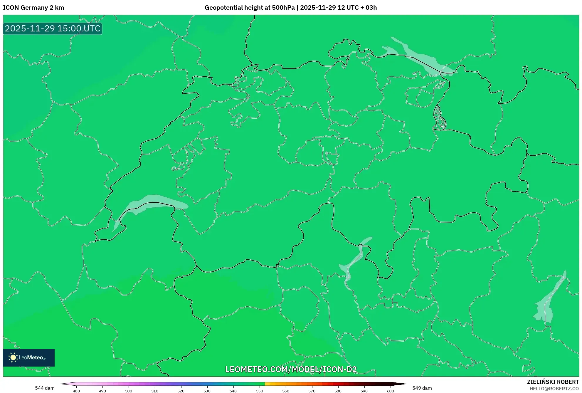 ICON Germany 2 km model - Switzerland, Geopotential height at 500hPa