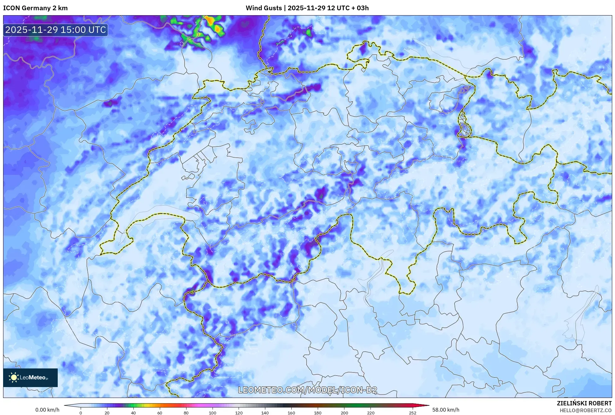 ICON Germany 2 km model - Switzerland, Wind Gusts