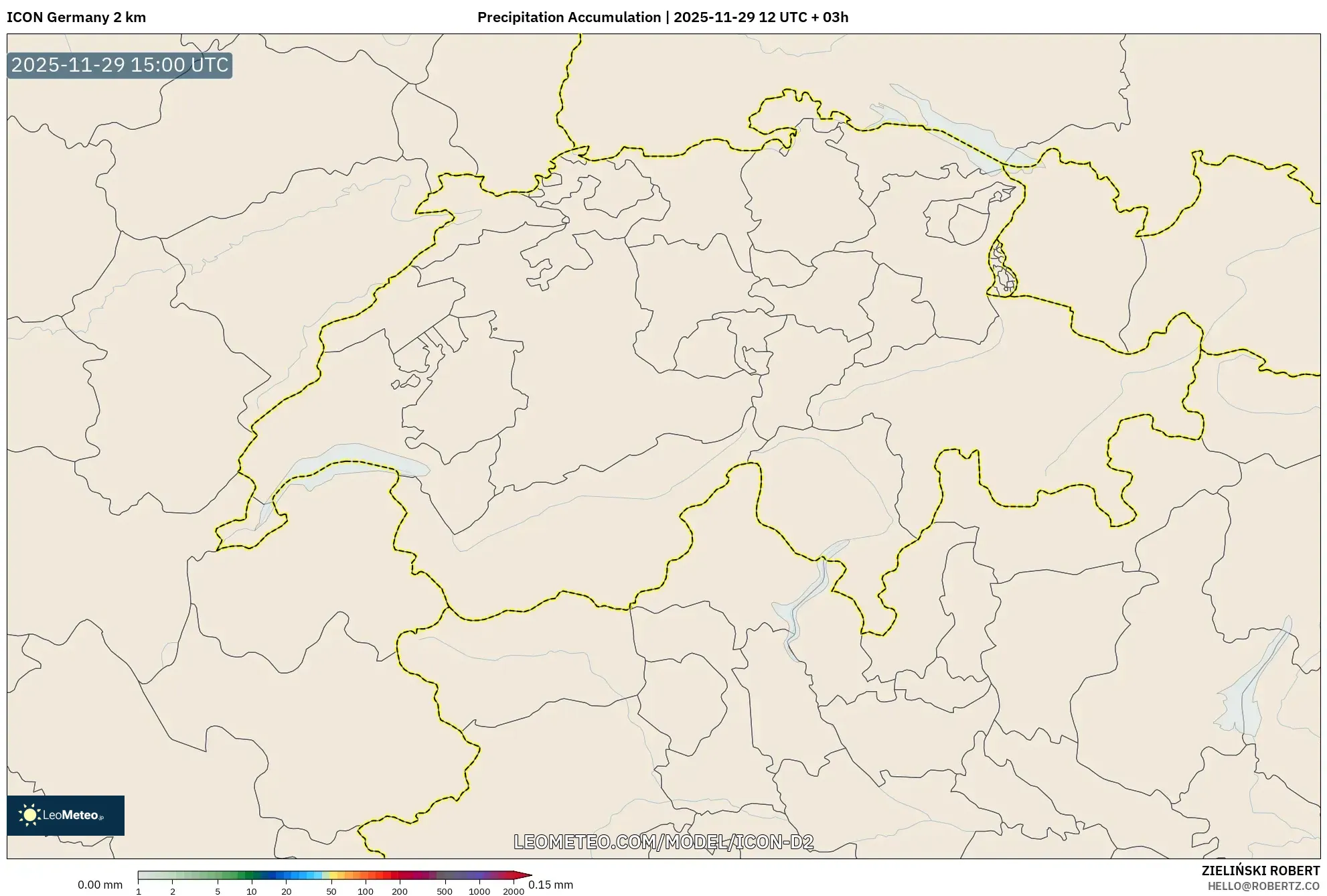 ICON Germany 2 km model - Switzerland, Precipitation Accumulation