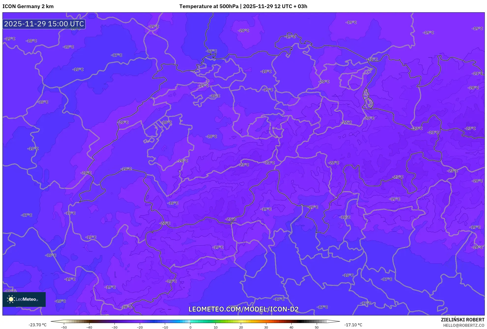 ICON Germany 2 km model - Switzerland, Temperature at 500hPa