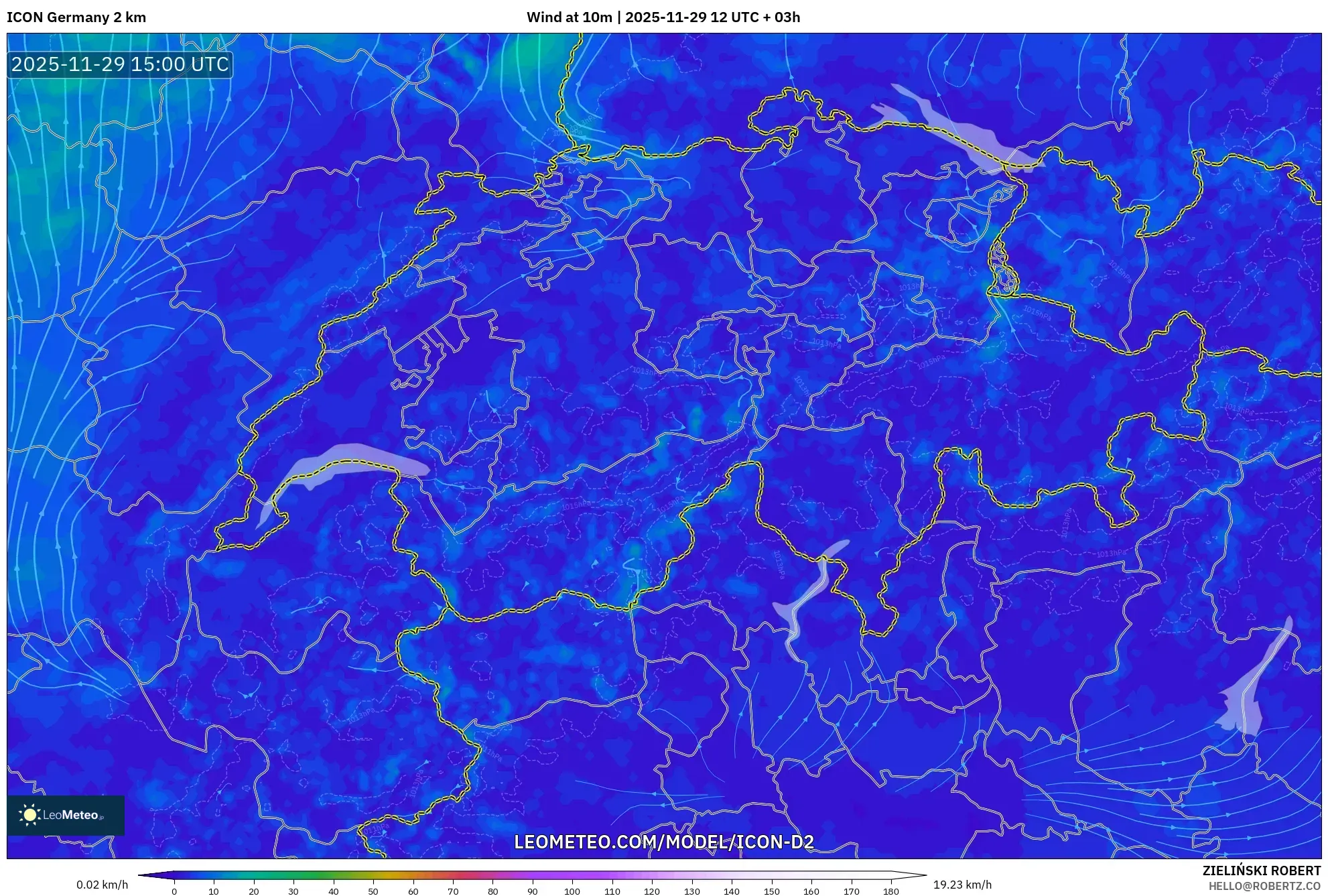 ICON Germany 2 km model - Switzerland, Wind at 10m
