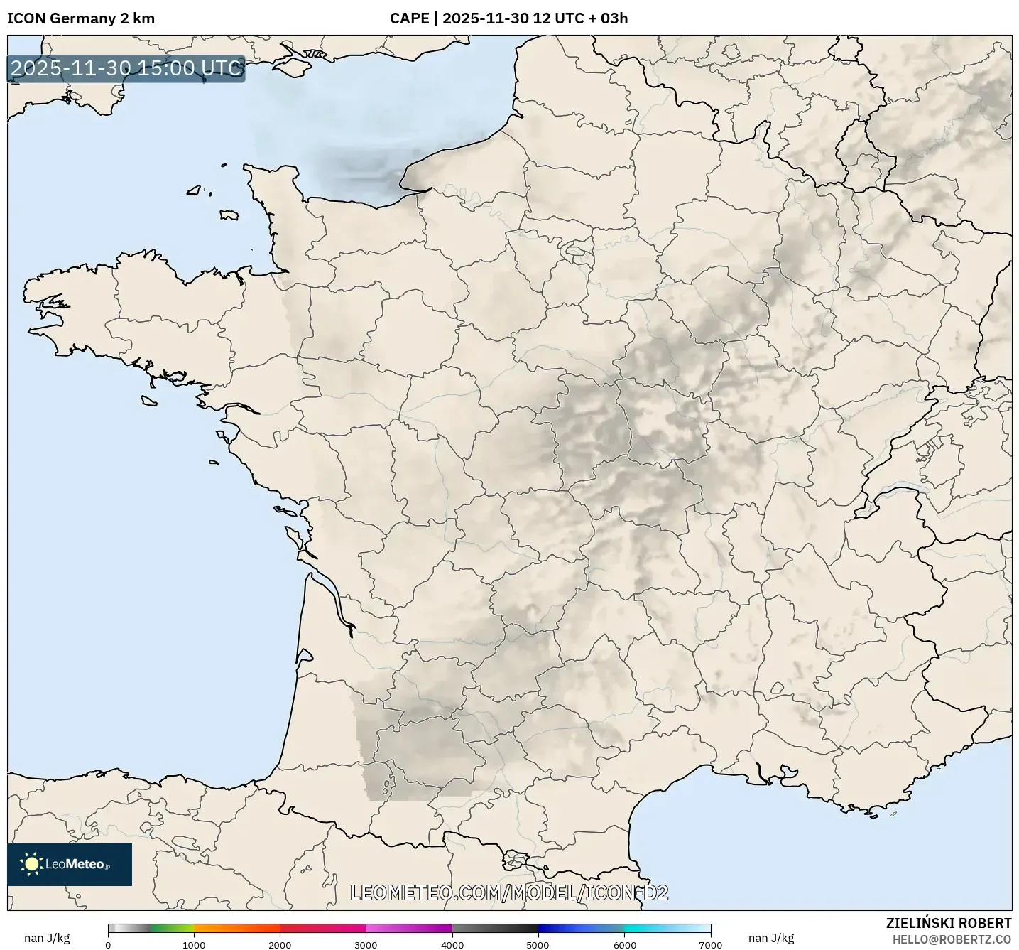 ICON Germany 2 km model - France, CAPE