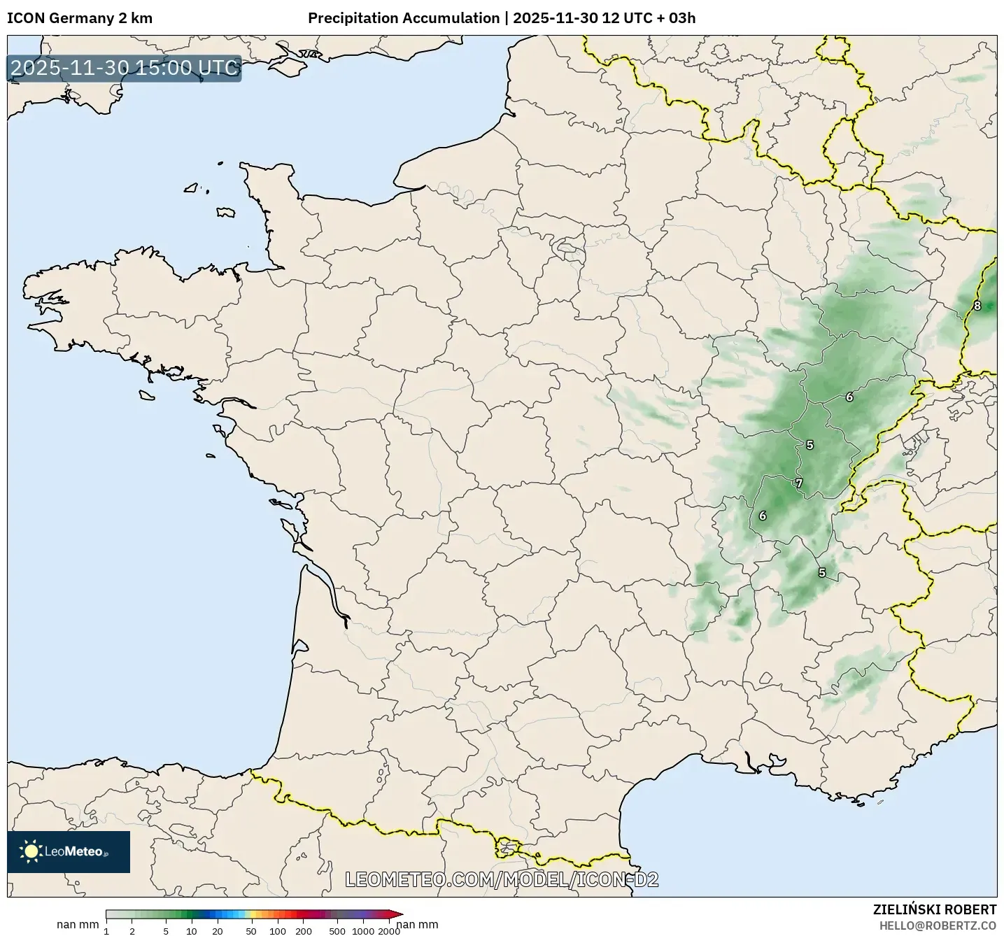 ICON Germany 2 km model - France, Precipitation Accumulation
