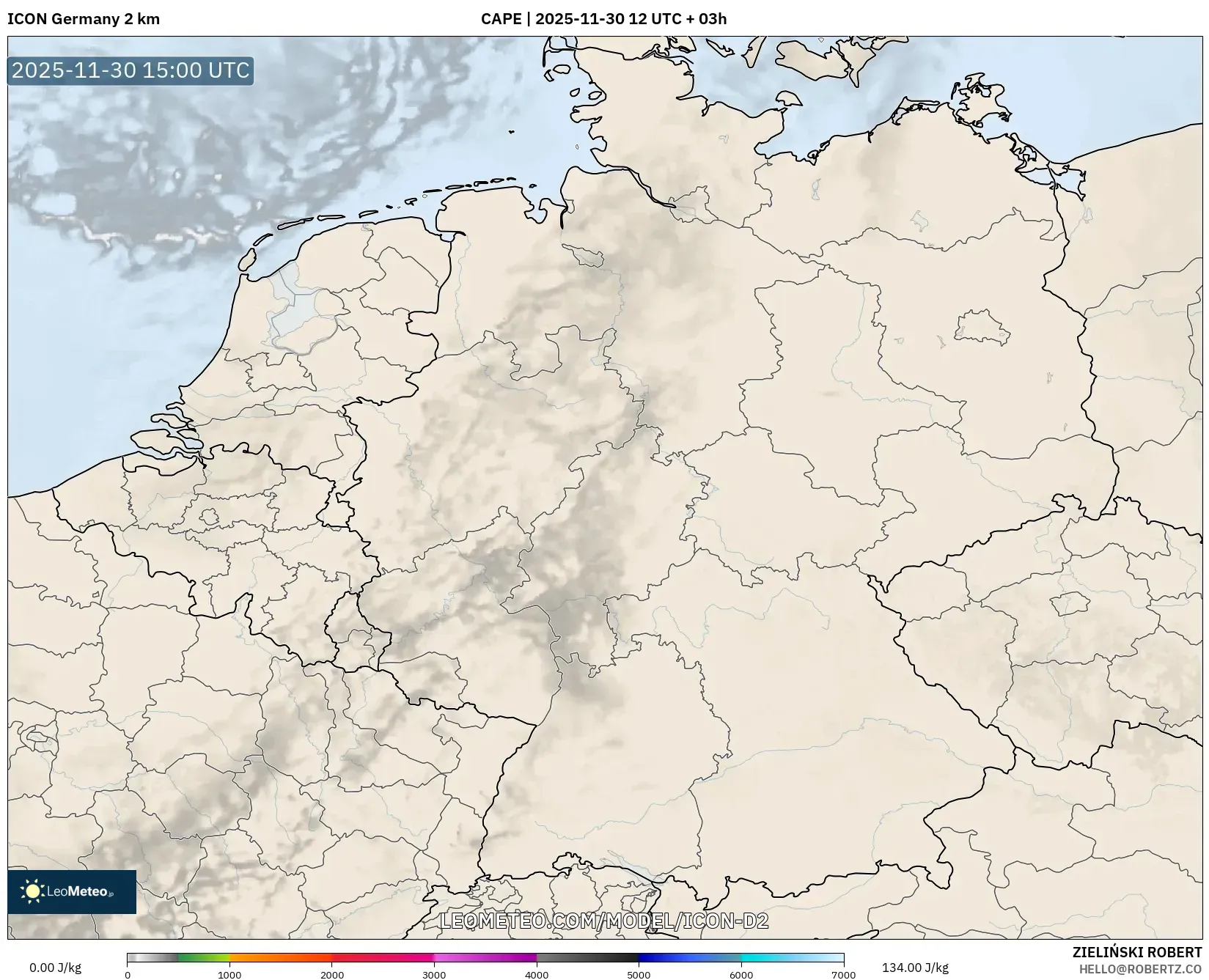 ICON Germany 2 km model - Germany, CAPE