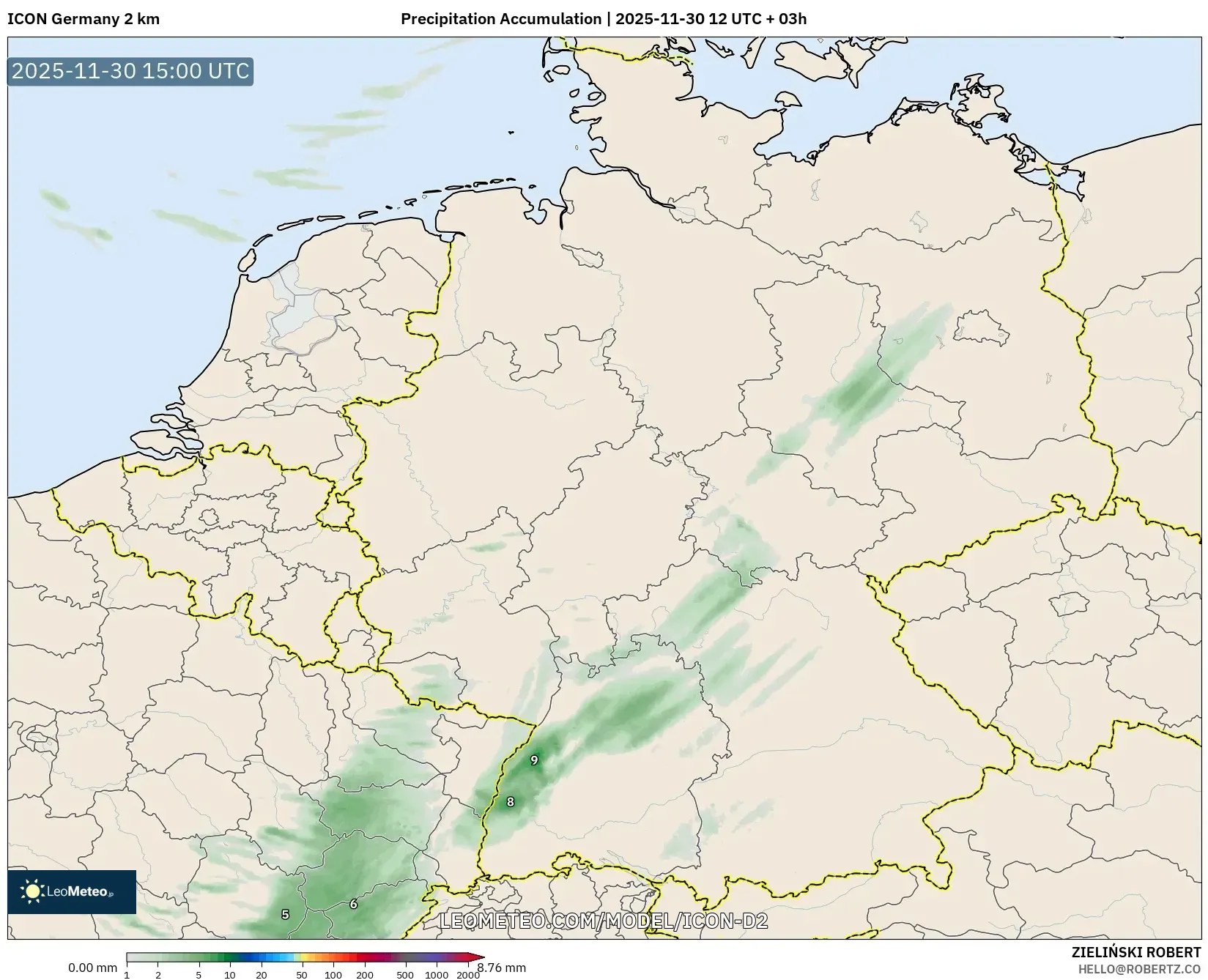 ICON Germany 2 km model - Germany, Precipitation Accumulation