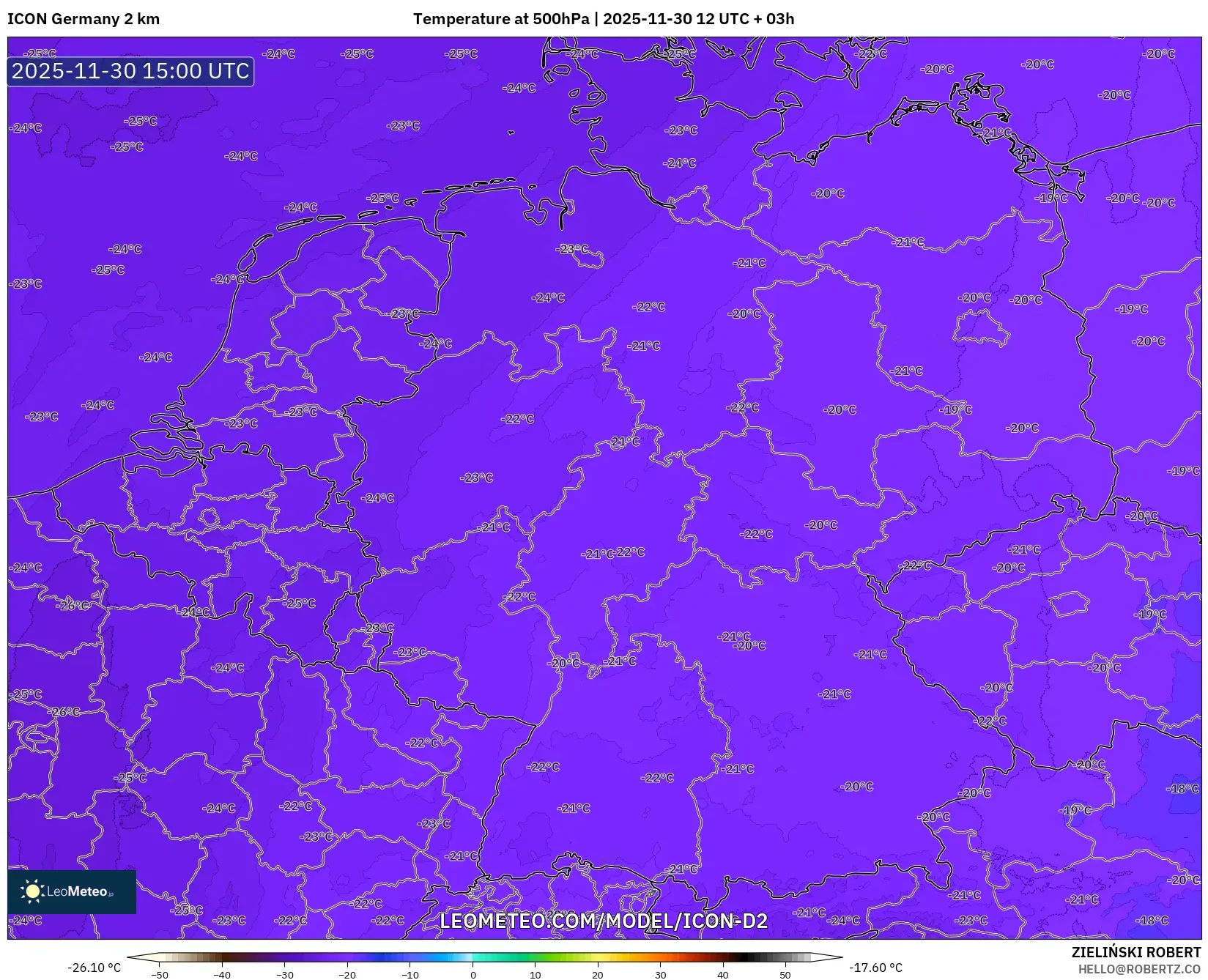 ICON Germany 2 km model - Germany, Temperature at 500hPa