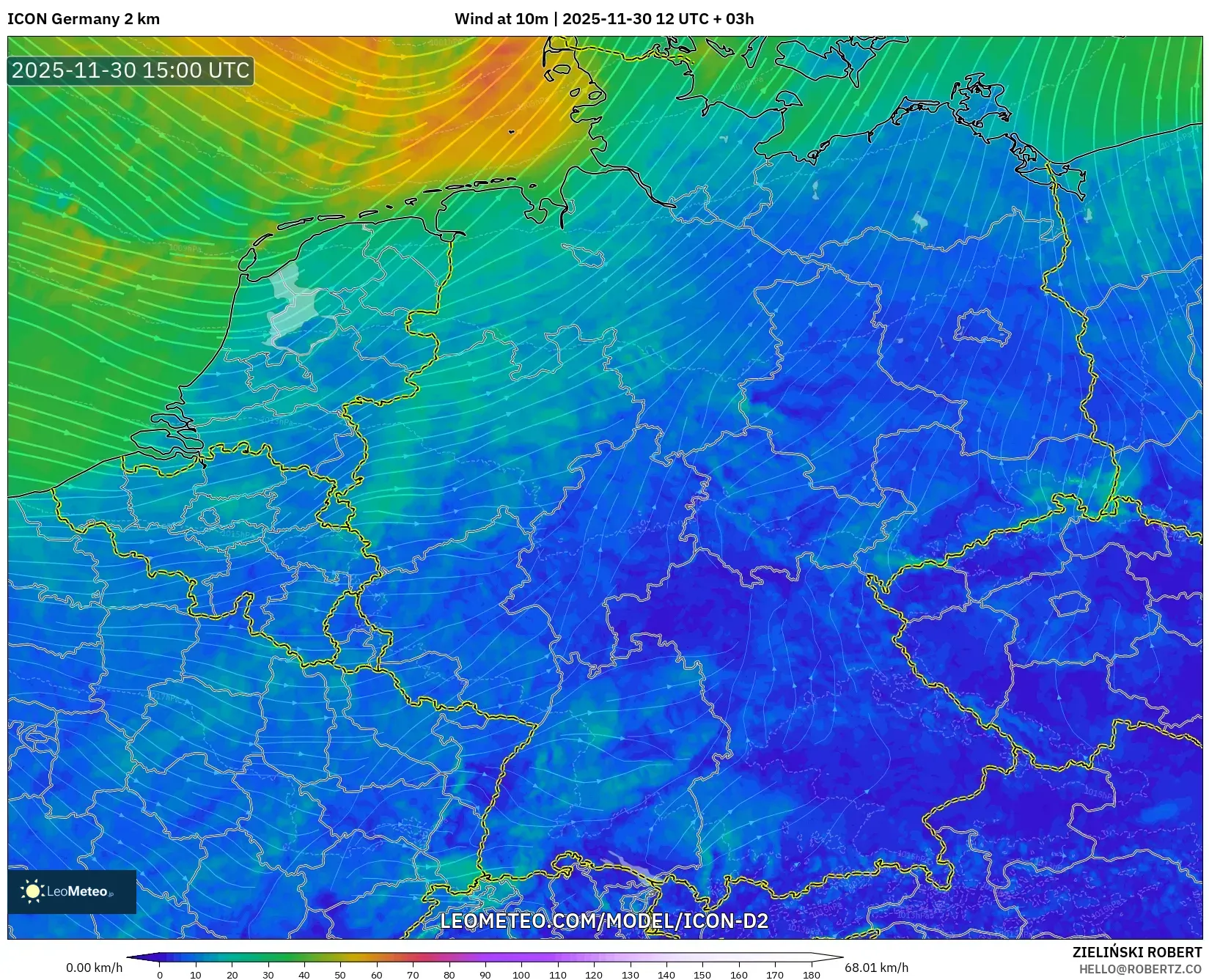ICON Germany 2 km model - Germany, Wind at 10m