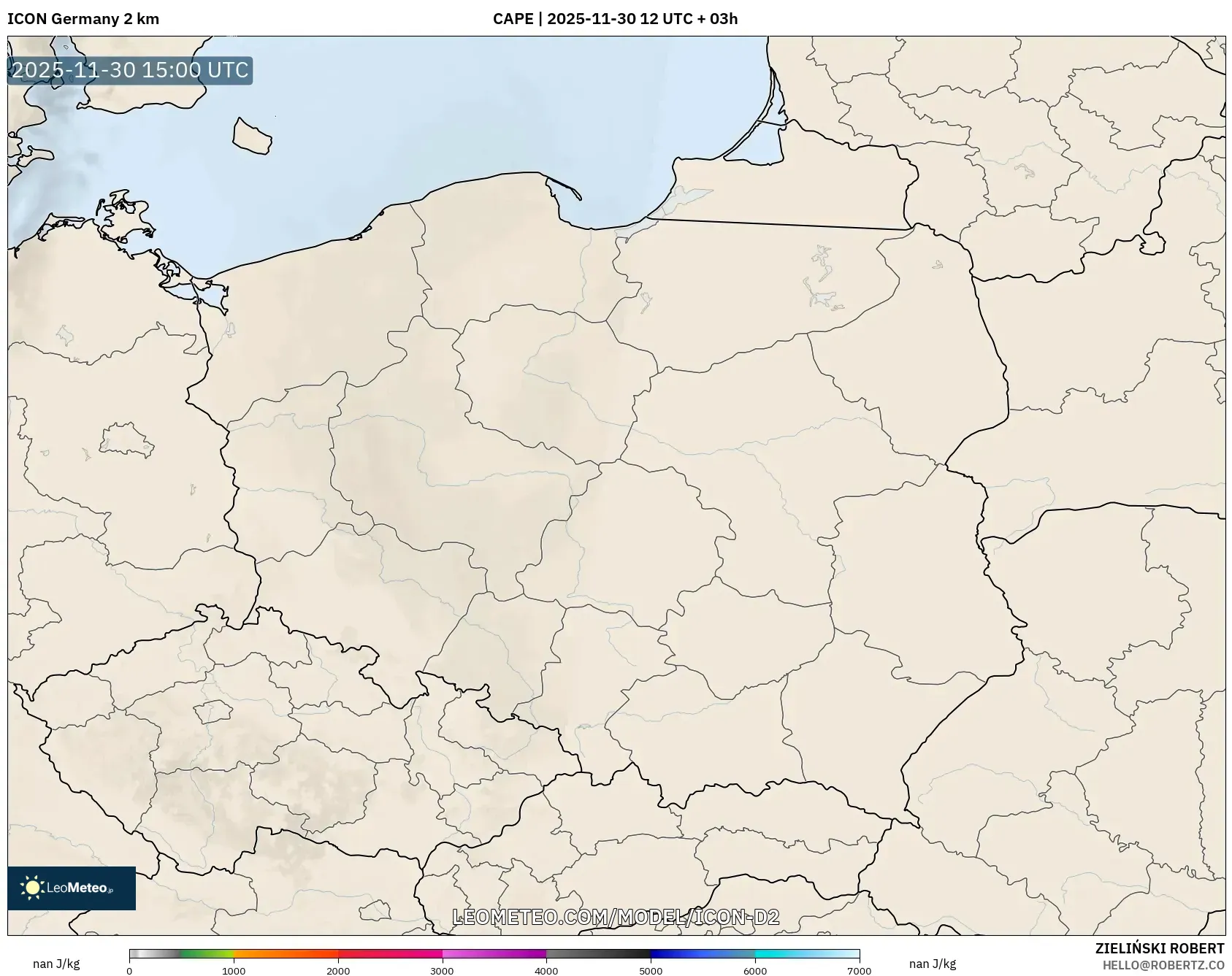 ICON Germany 2 km model - Poland, CAPE