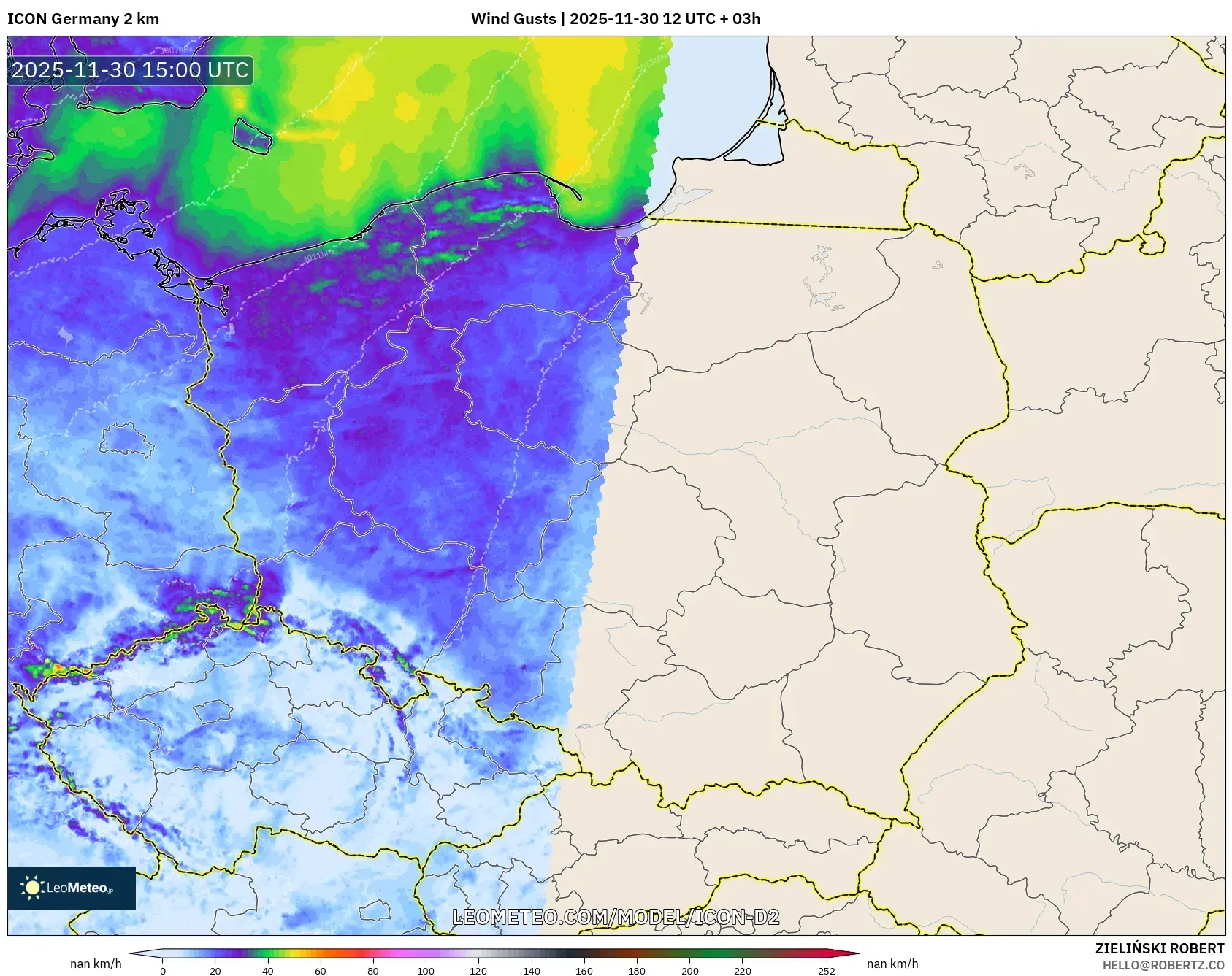 ICON Germany 2 km model - Poland, Wind Gusts