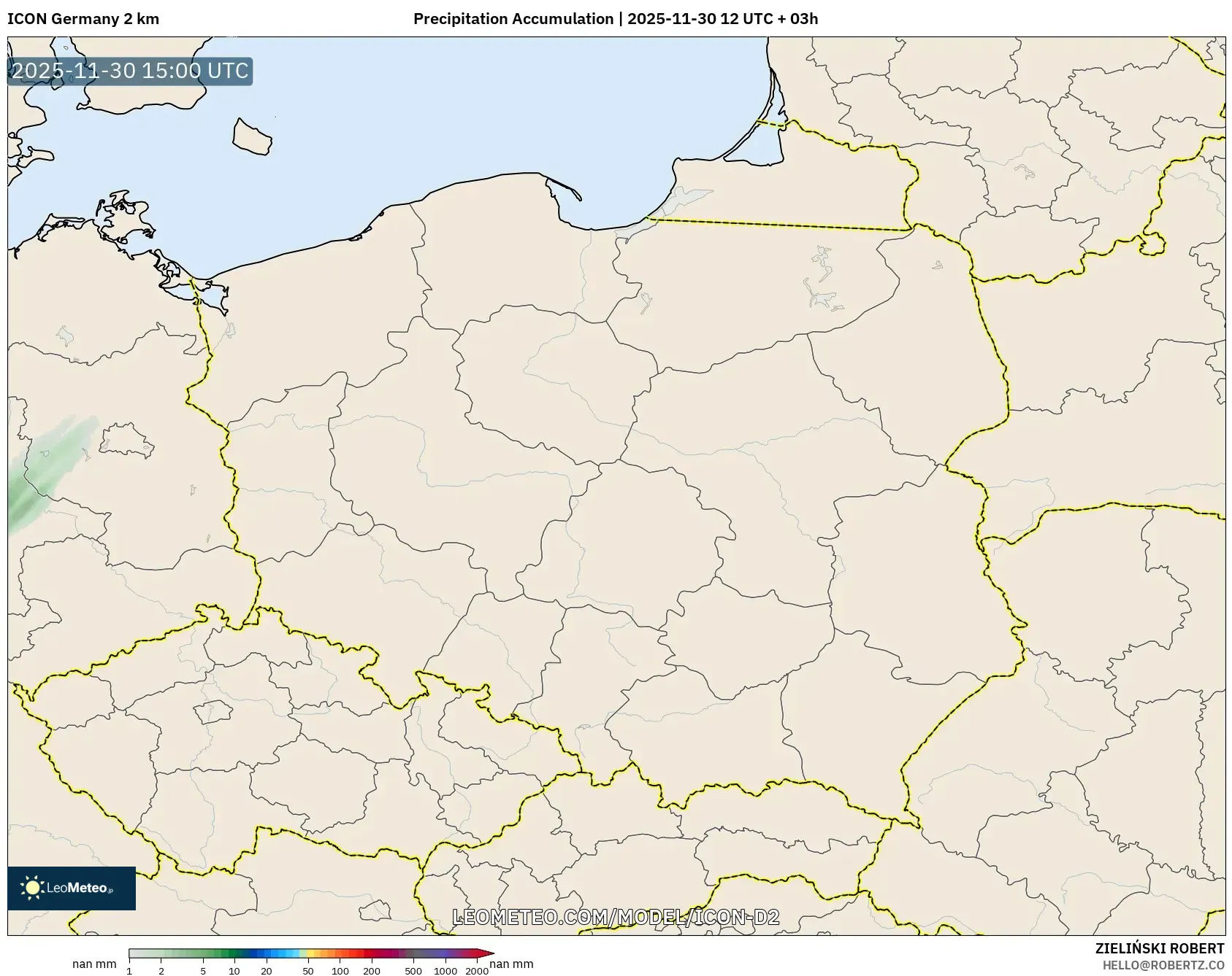ICON Germany 2 km model - Poland, Precipitation Accumulation